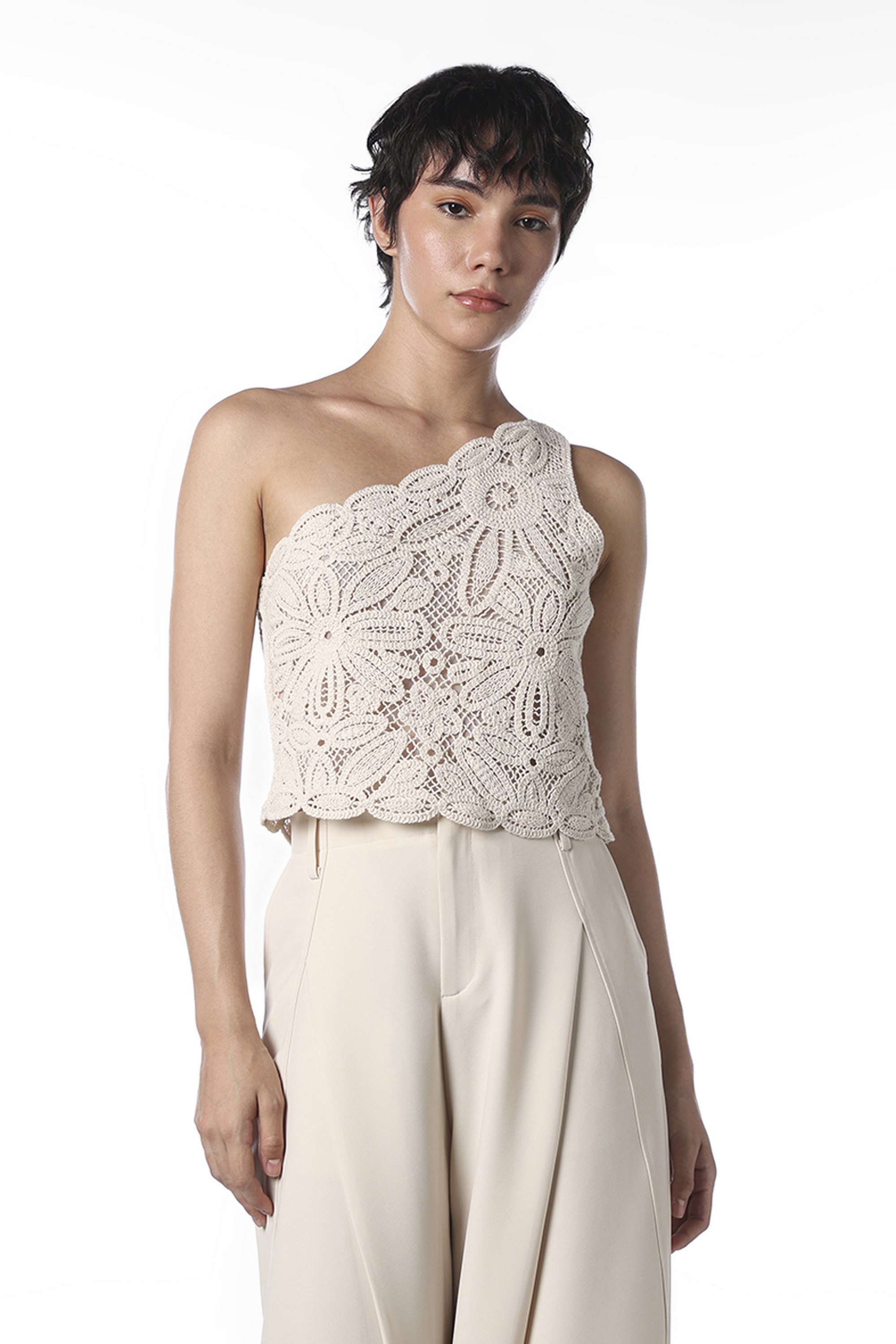 only Solid One Shoulder Cotton Women Casual Wear Top-picture-19