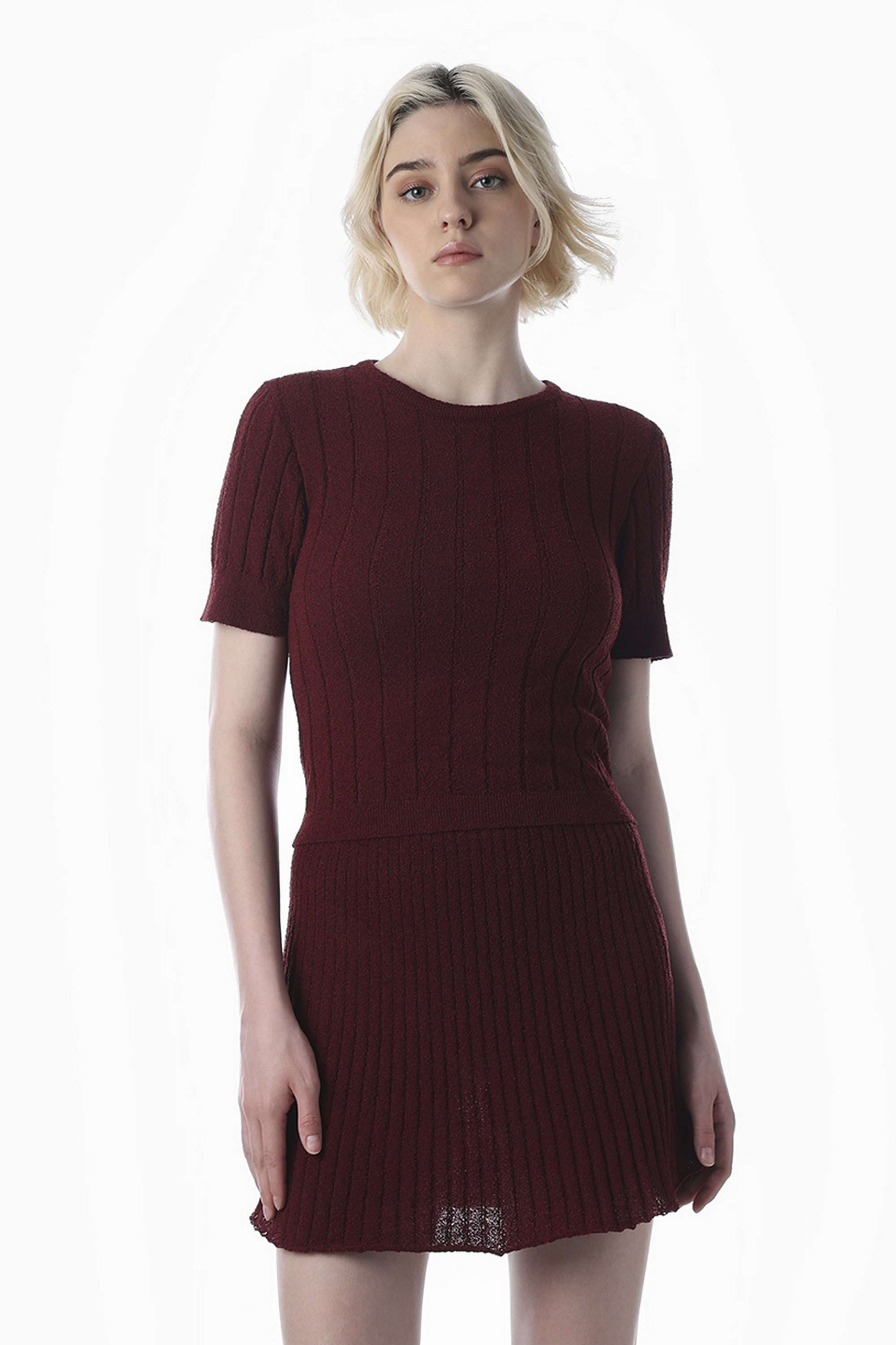 Solid-Polyester-Round-Neck-Women-s-Top