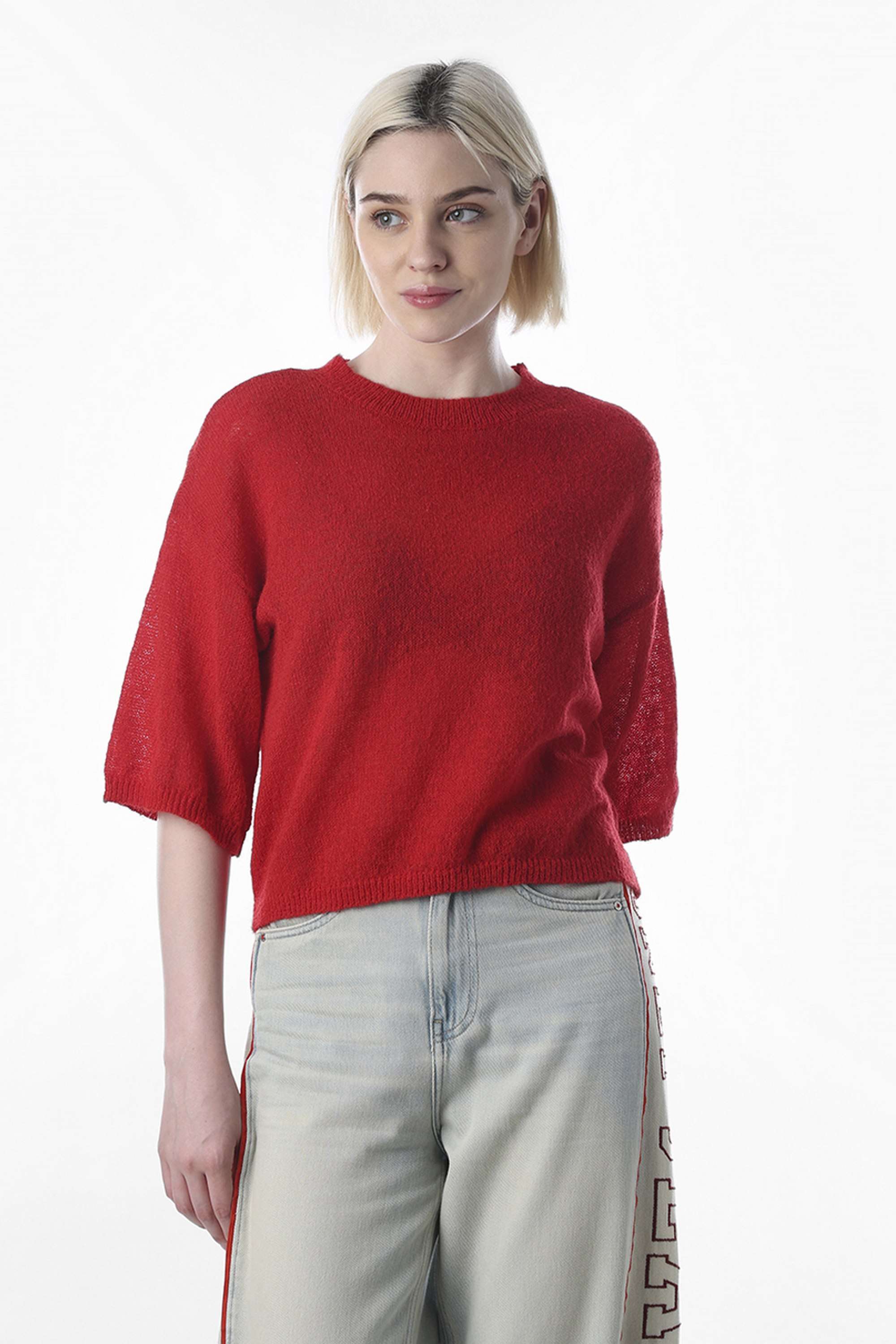 Solid-Round-Neck-Polyester-Women-Casual-Wear-Pullover