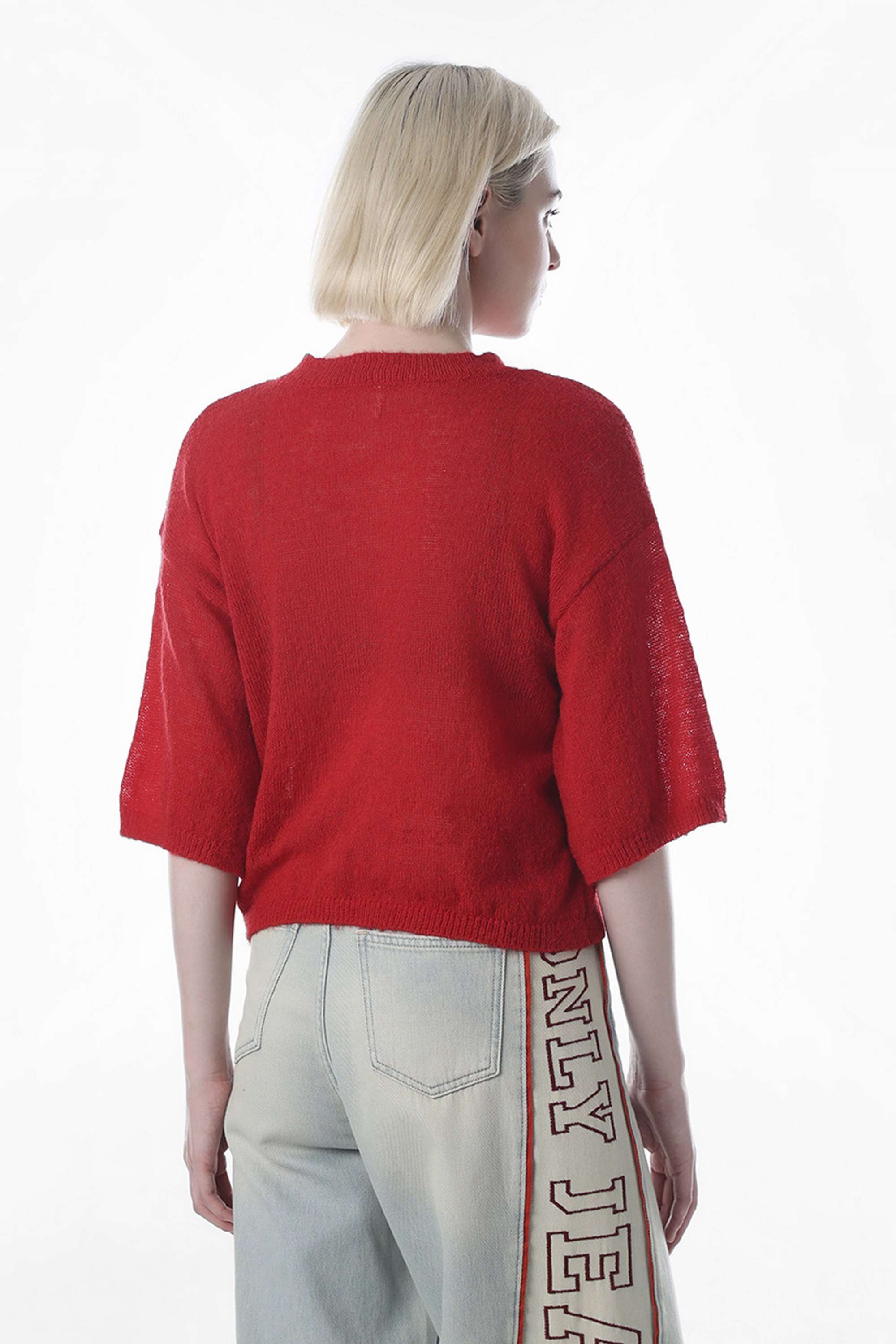 Solid-Round-Neck-Polyester-Women-Casual-Wear-Pullover