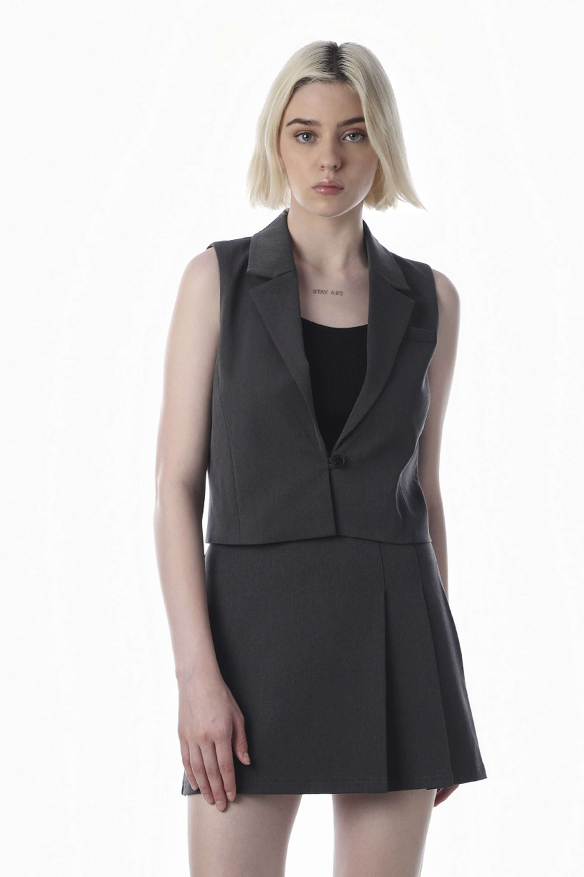 Solid-Polyester-Collared-Women-s-Top