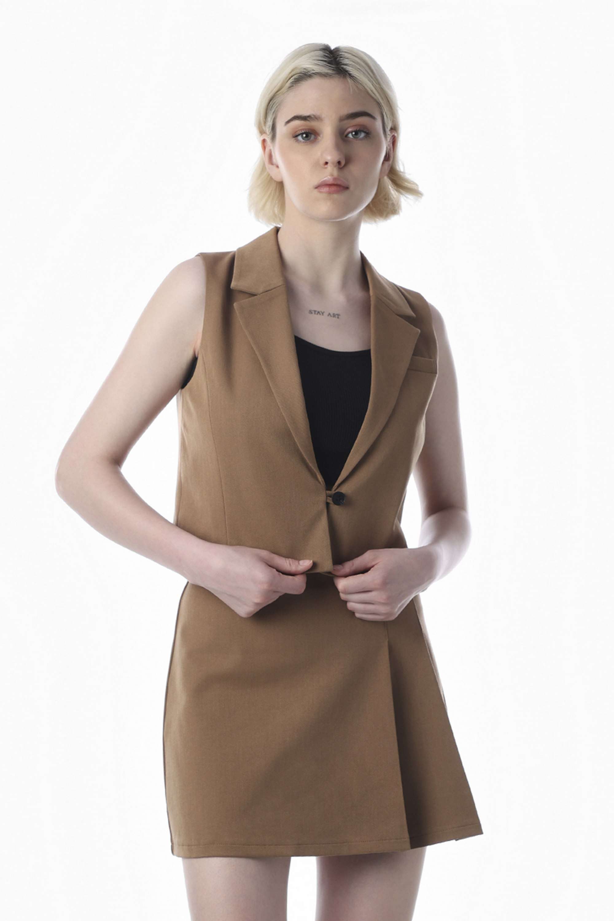 Solid-Polyester-Collared-Women-s-Top