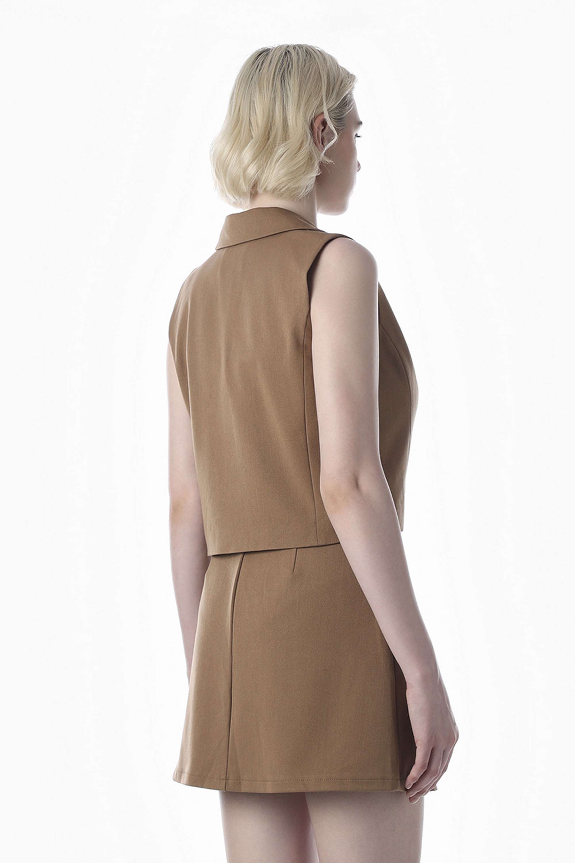 Solid-Polyester-Collared-Women-s-Top