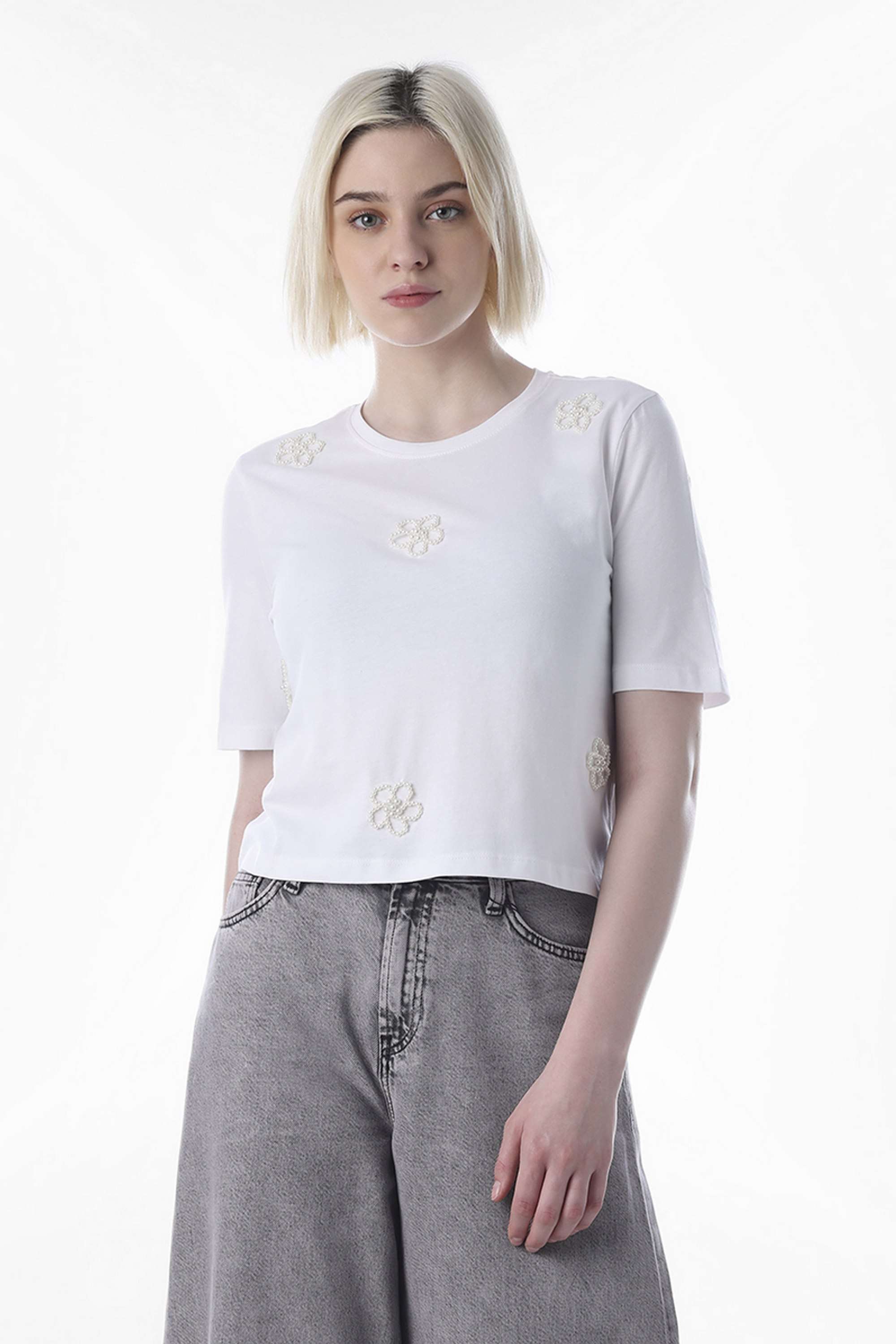 Solid-Cotton-Round-Neck-Women-s-T-Shirt