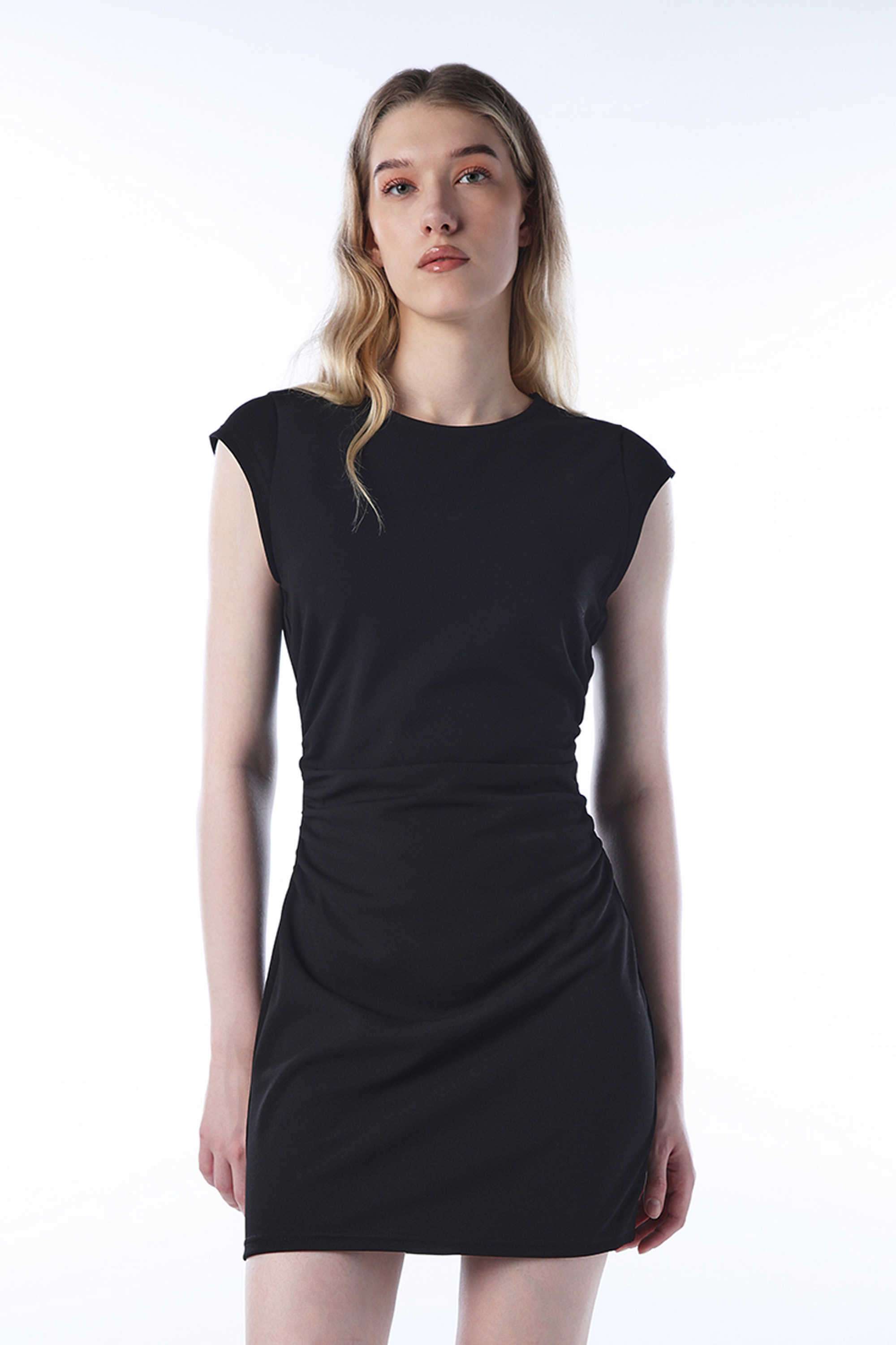 Solid-Polyester-Round-Neck-Women-s-Dress