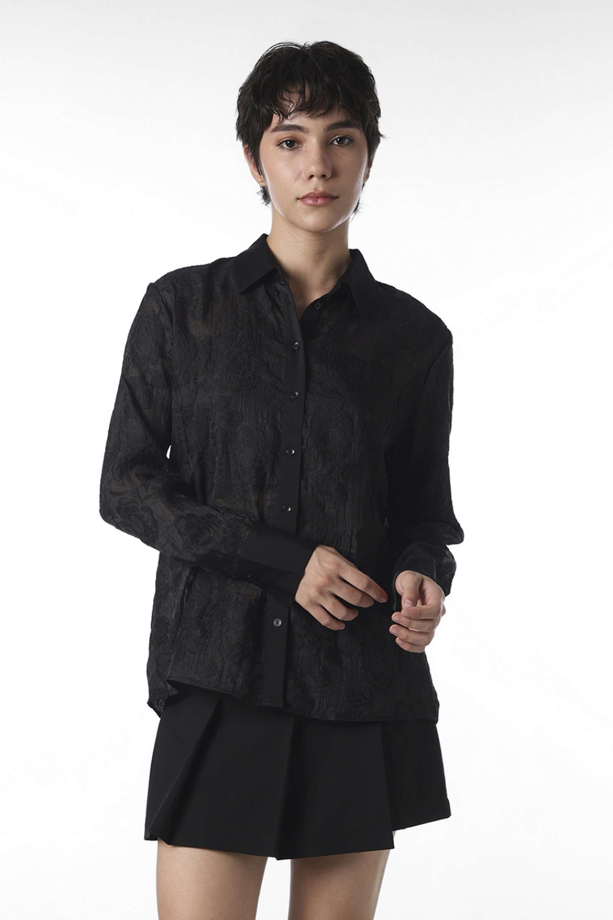 Floral-Collared-Nylon-Women-Casual-Wear-Shirt