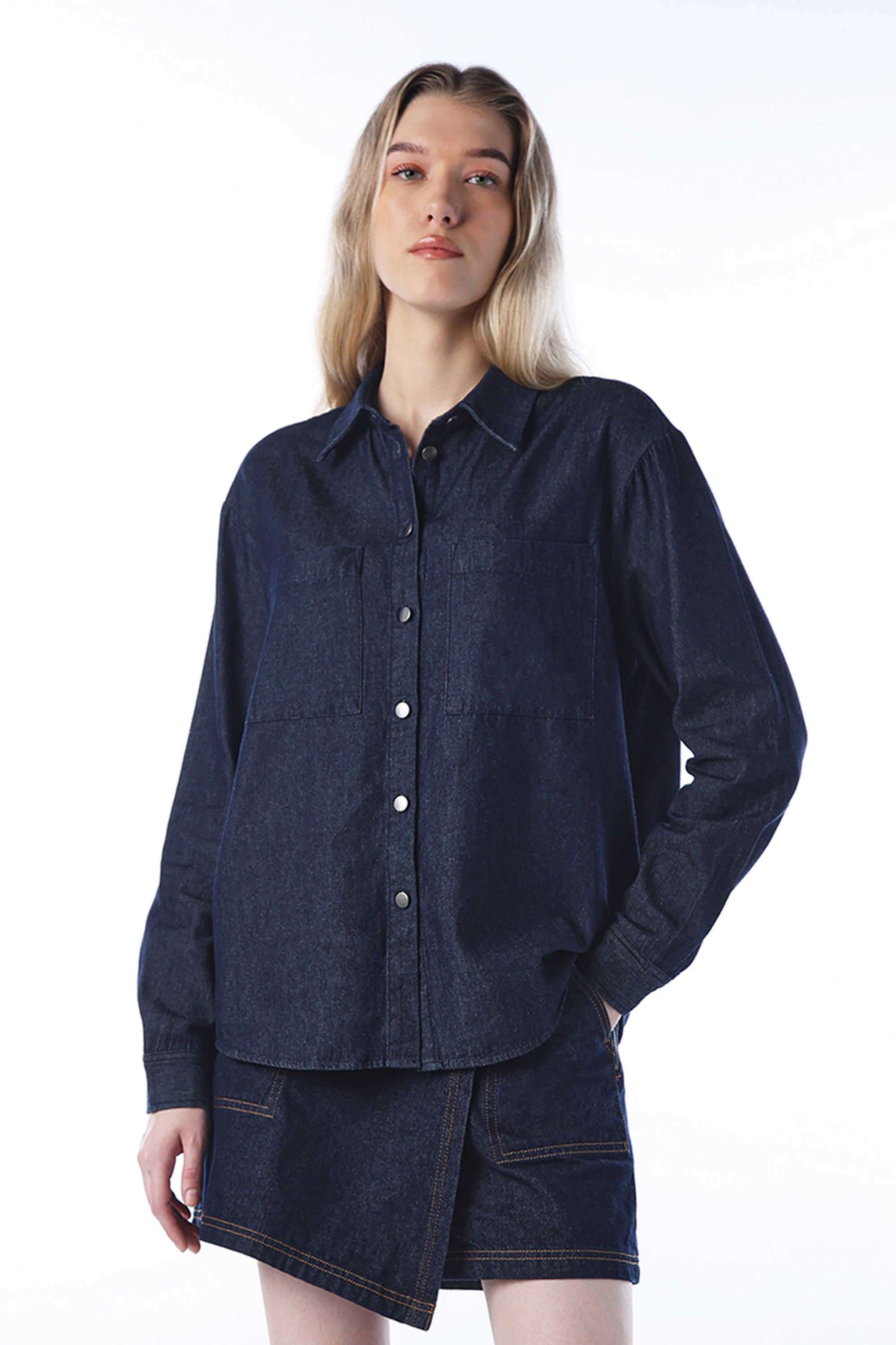 Solid-Cotton-Collared-Women-s-Shirt