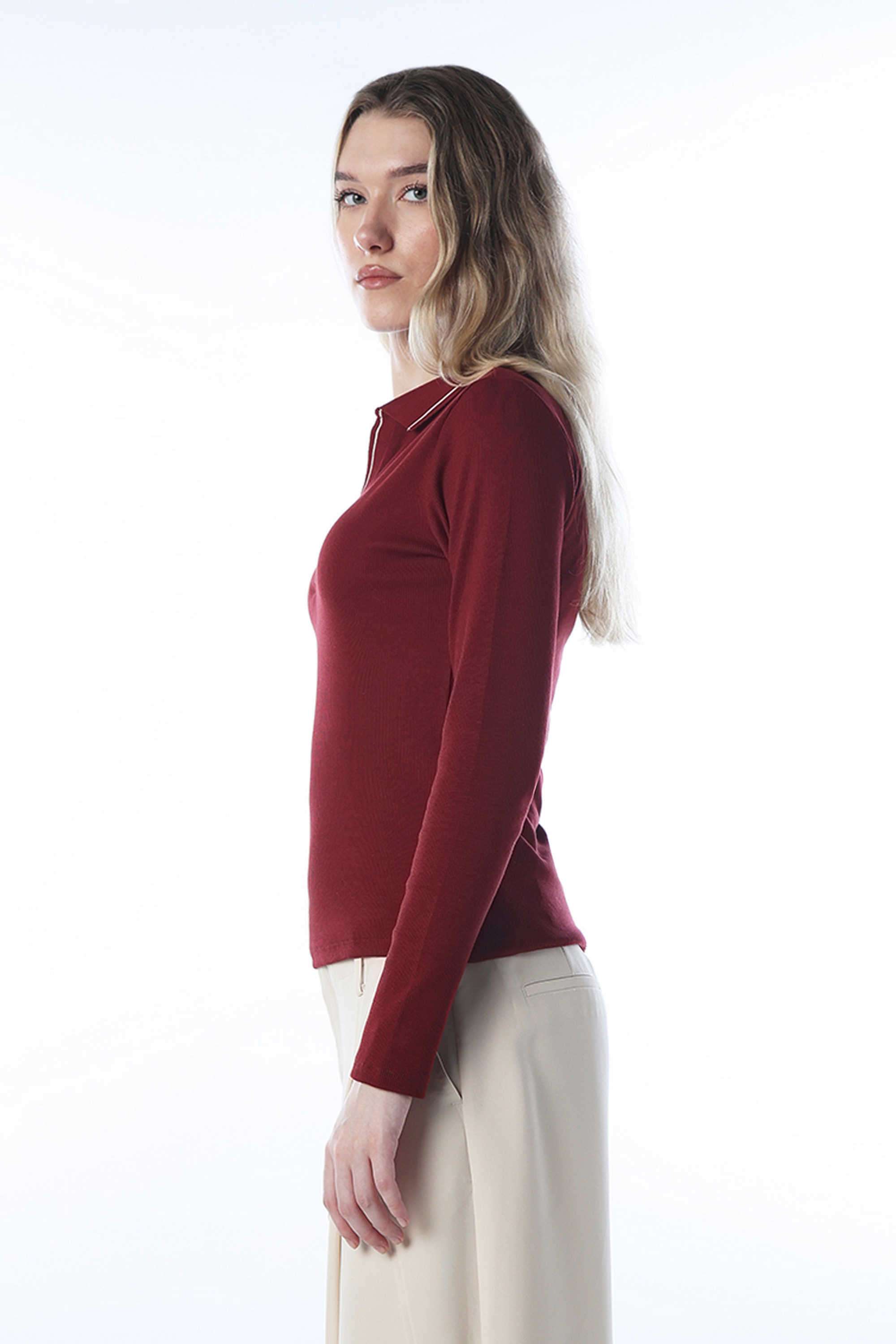 Solid-Cotton-Collared-Women-s-T-Shirt