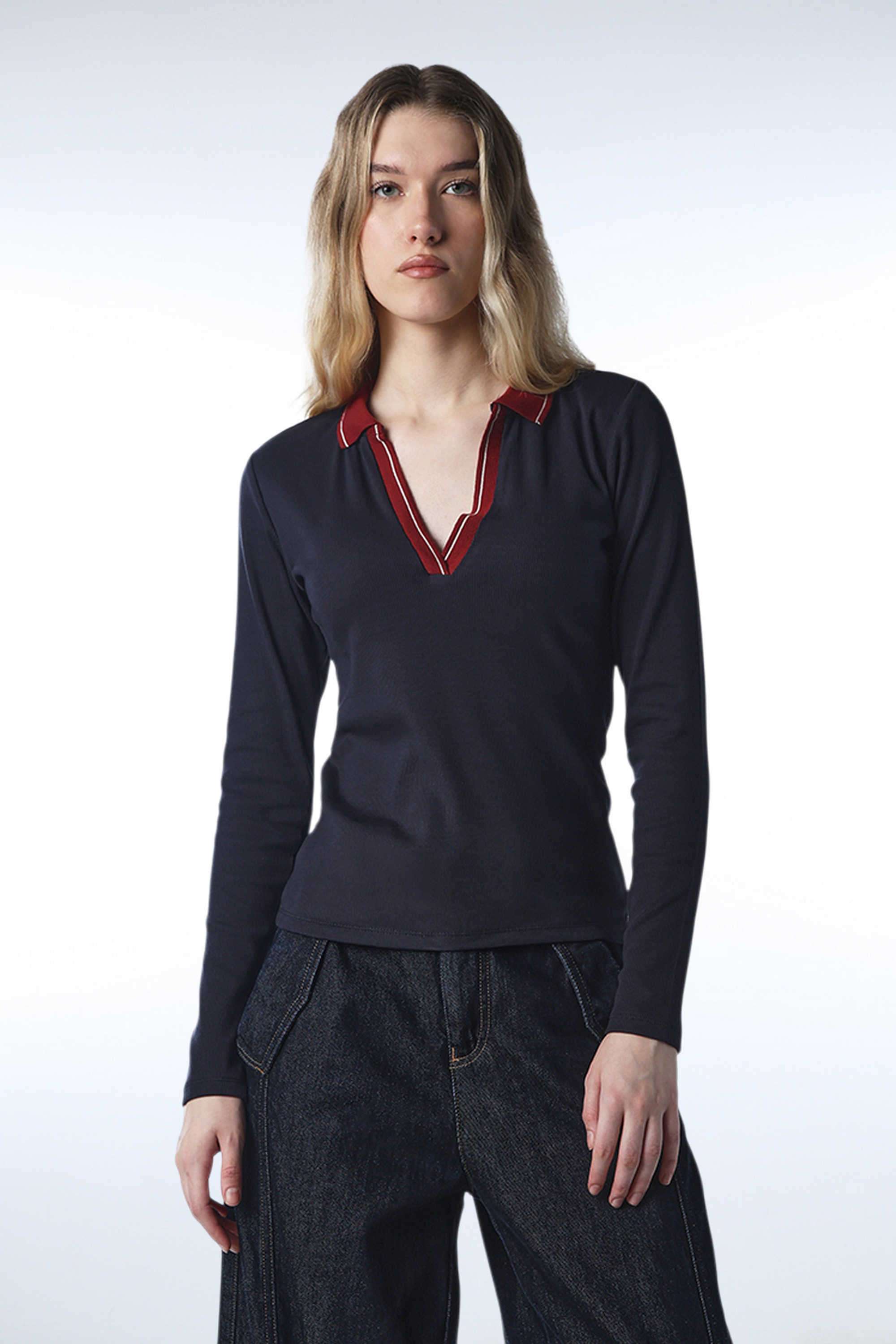 Solid-Cotton-Collared-Women-s-T-Shirt