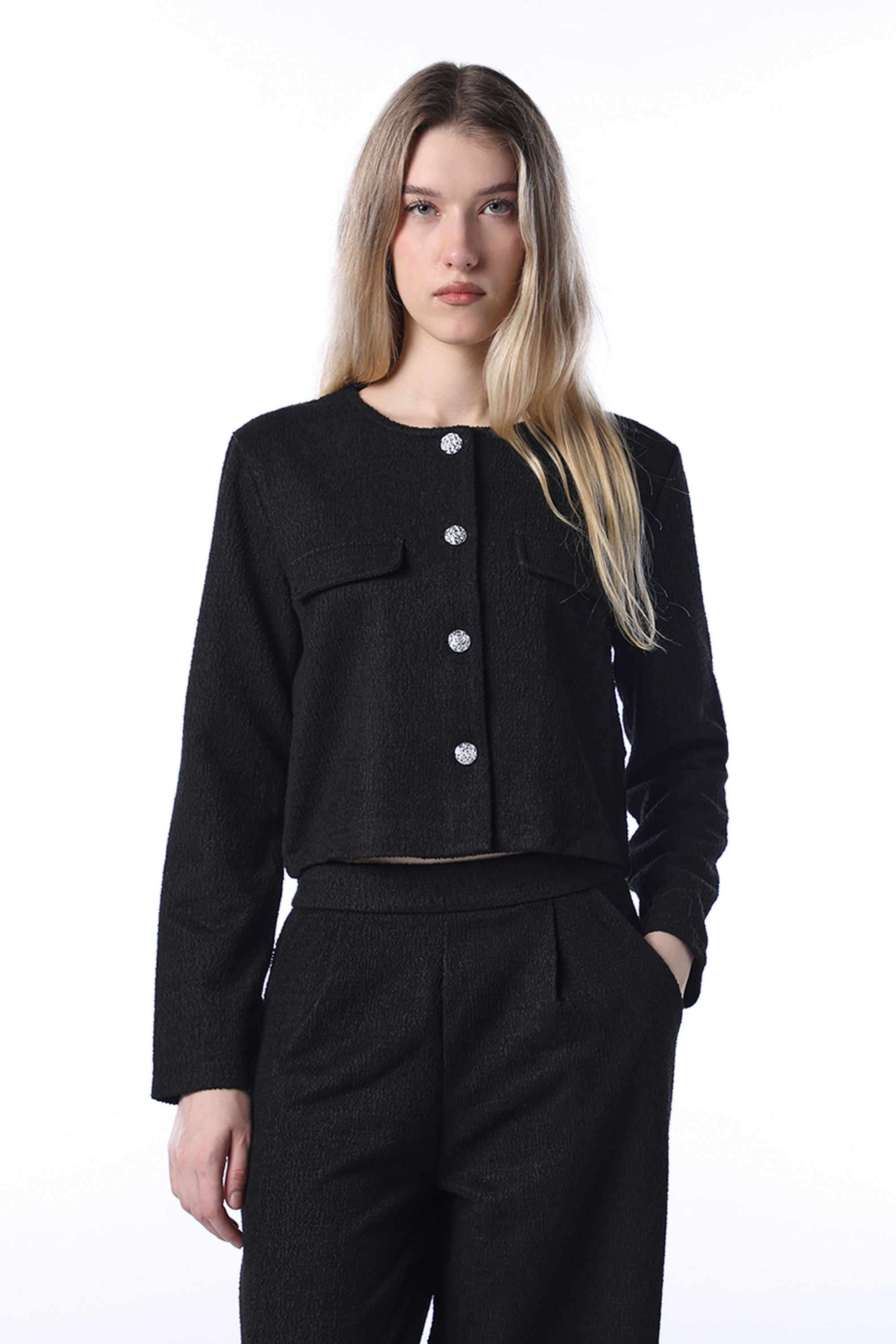 Solid-Round-Neck-Polyester-Women-s-Casual-Wear-Jacket