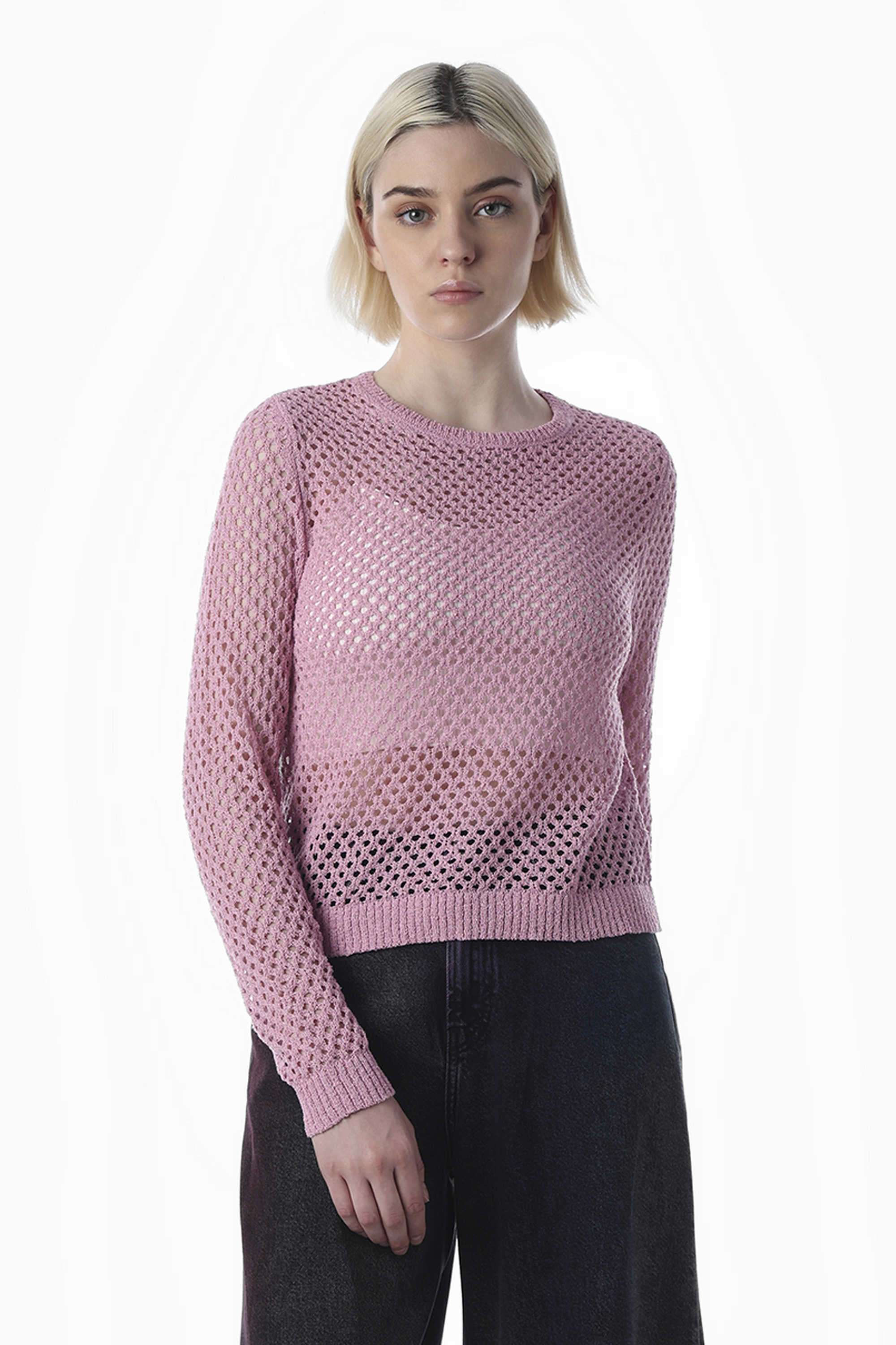 Textured-Round-Neck-Polyester-Women-s-Casual-Wear-Pullover