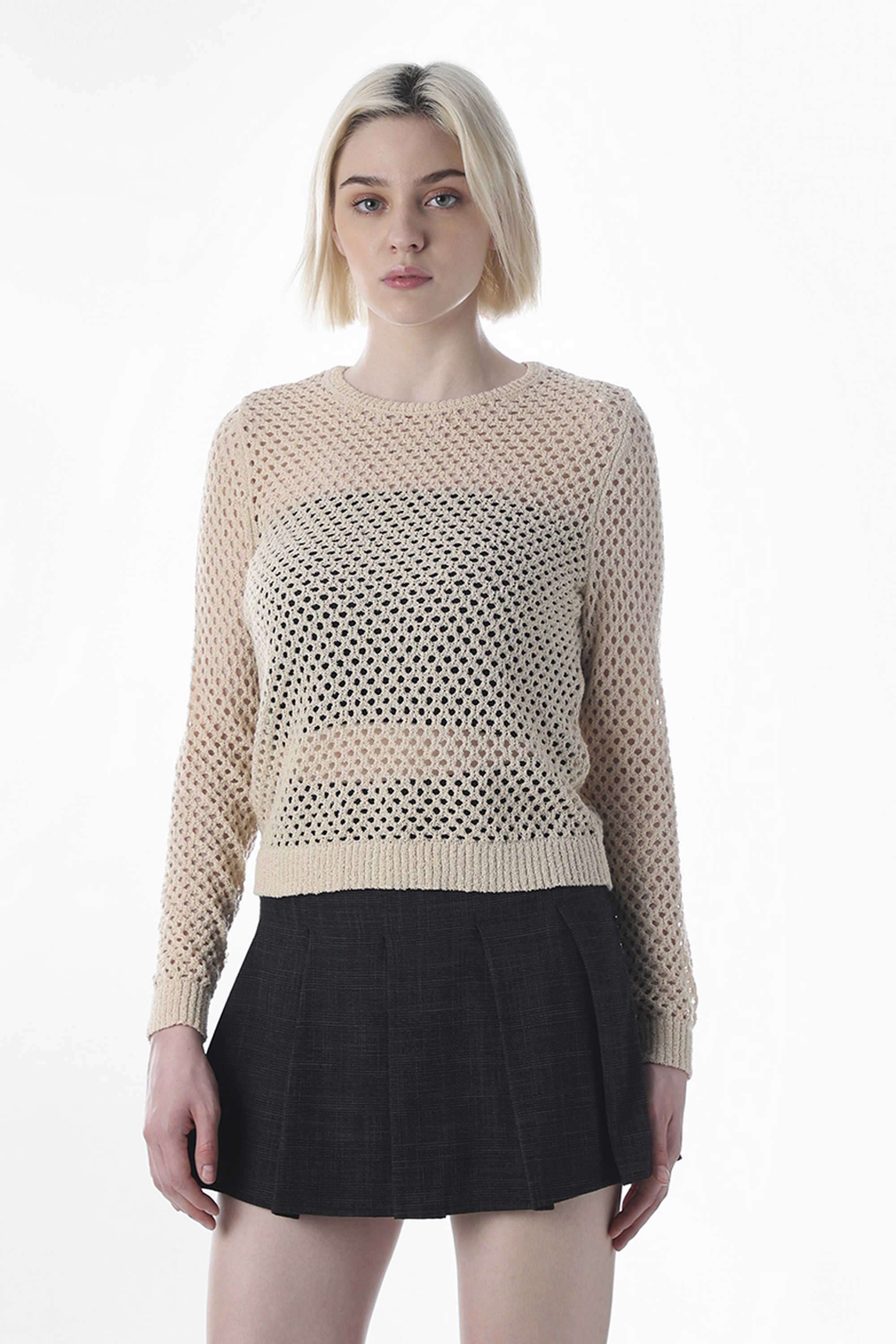 Textured-Round-Neck-Polyester-Women-s-Casual-Wear-Pullover