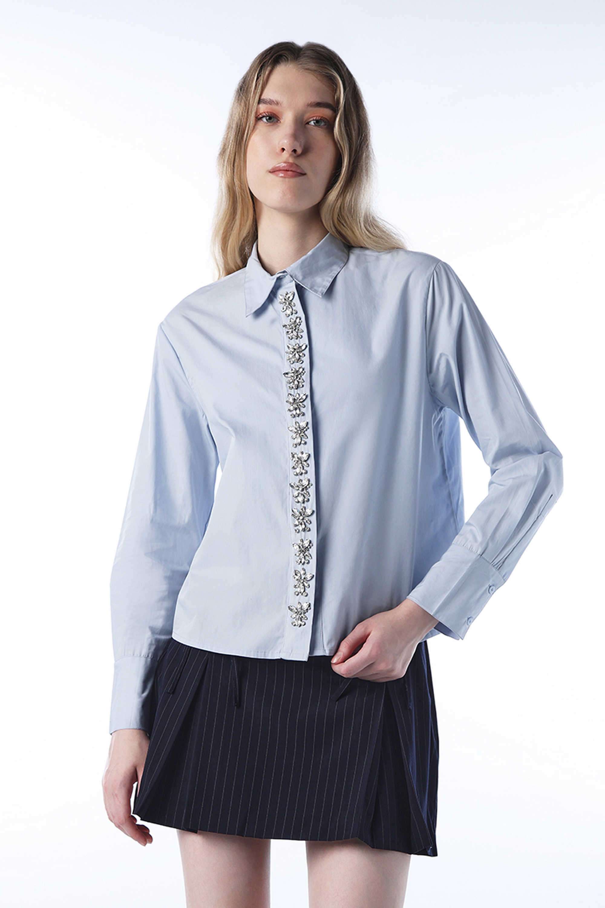 Embellished-Polyester-Collared-Women-s-Shirt