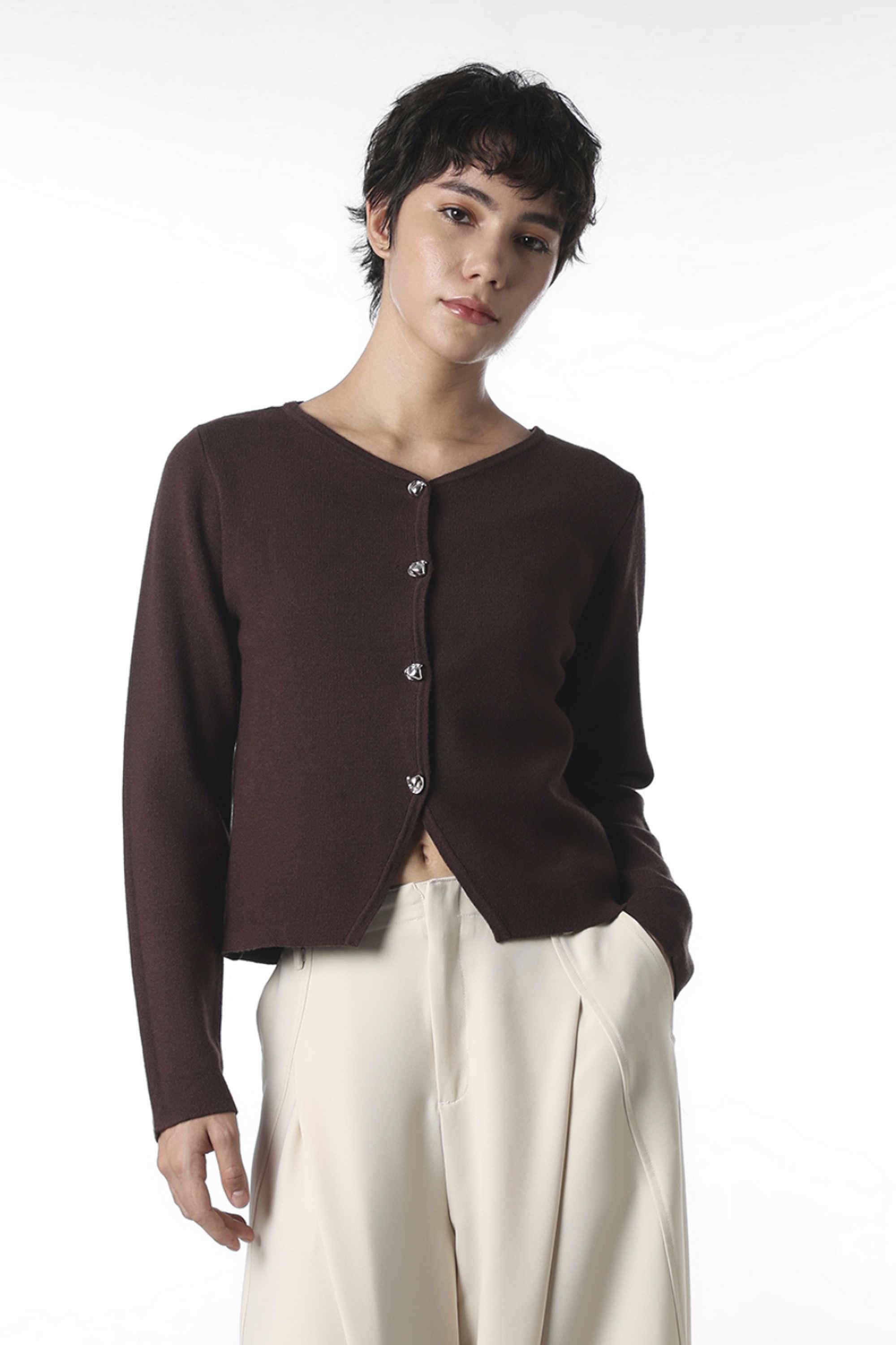 Solid-Viscose-V-Neck-Women-s-Casual-Wear-Cardigan