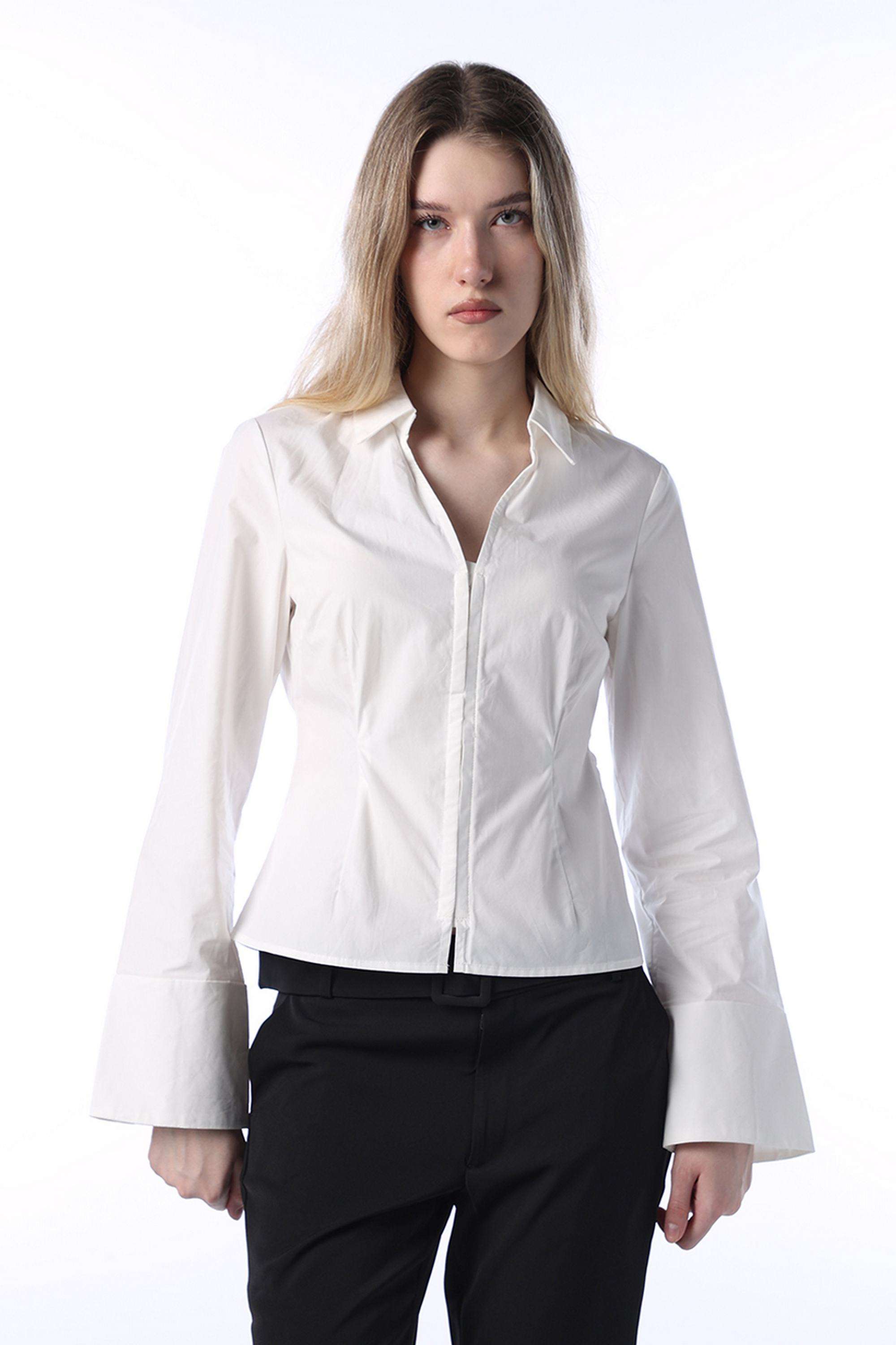 Solid-Cotton-Collared-Women-s-Shirt