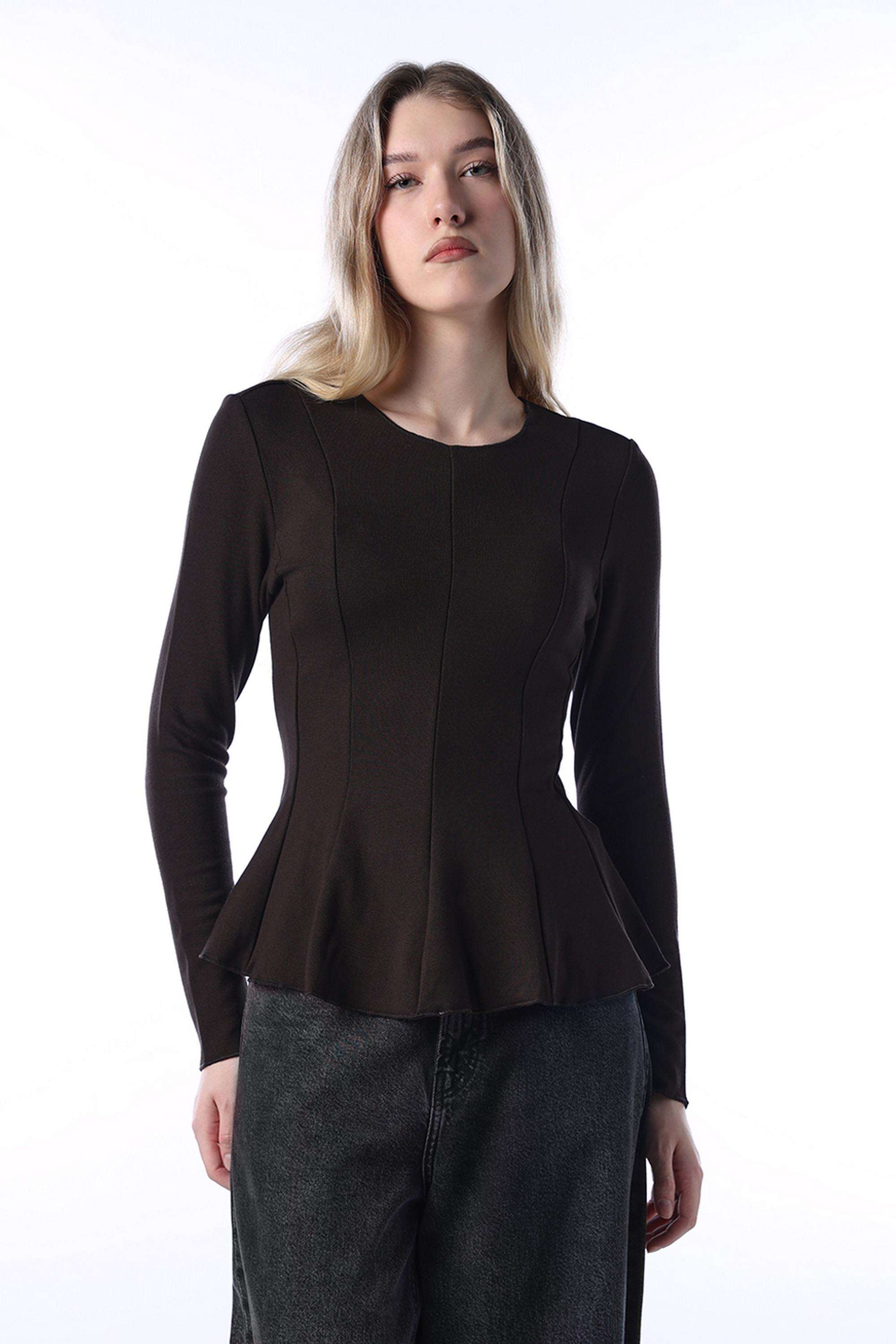 Solid-Viscose-Round-Neck-Women-s-Top