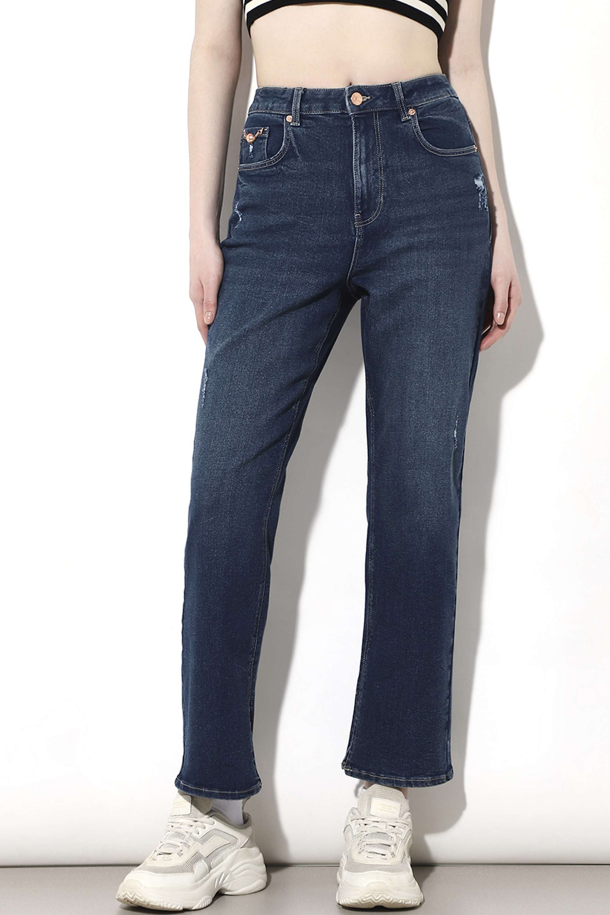 Solid-Straight-Fit-Cotton-Women-Casual-Wear-Light-Wash-Jeans