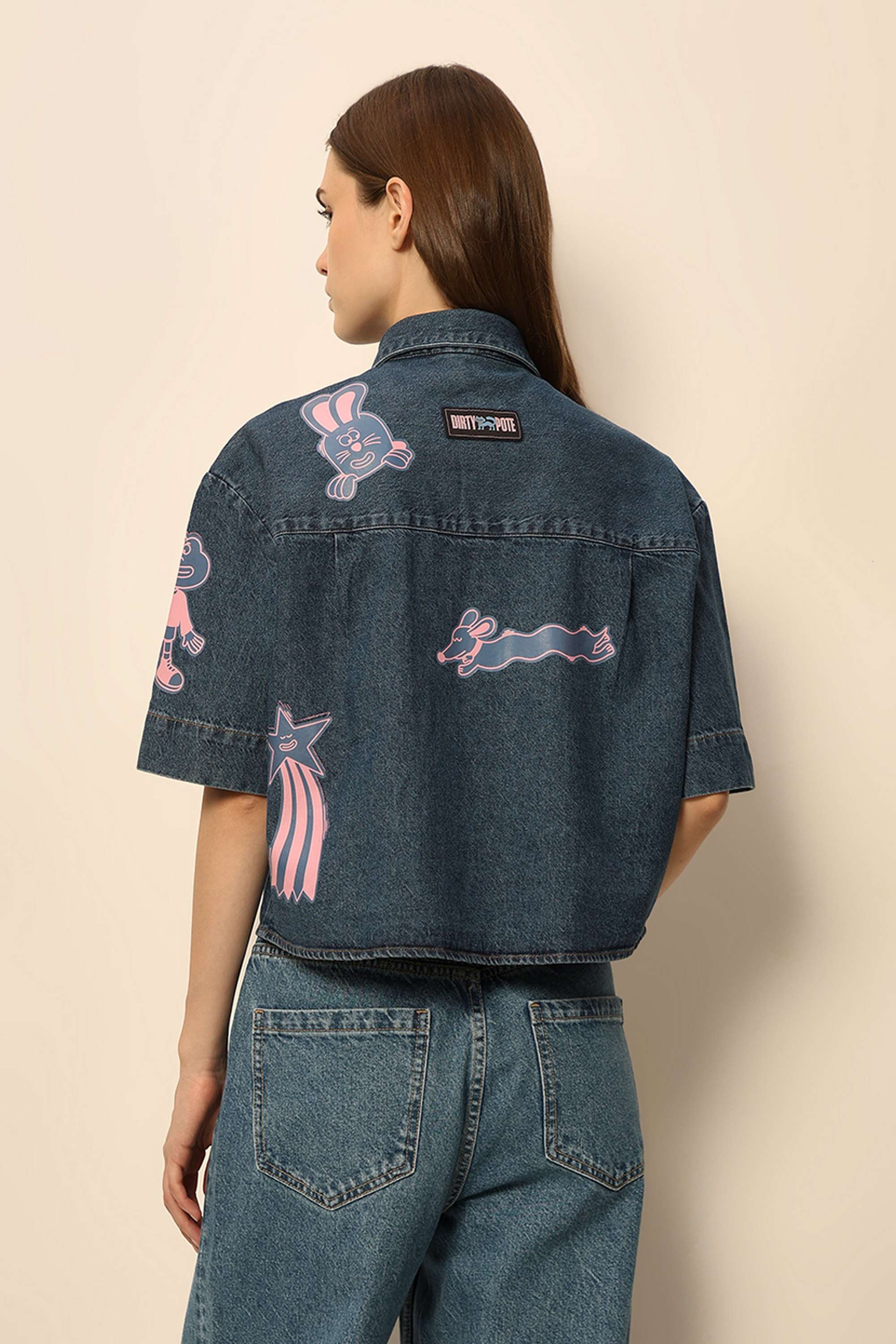 Graphic-Print-Collared-Cotton-Women-Casual-Wear-Shirt