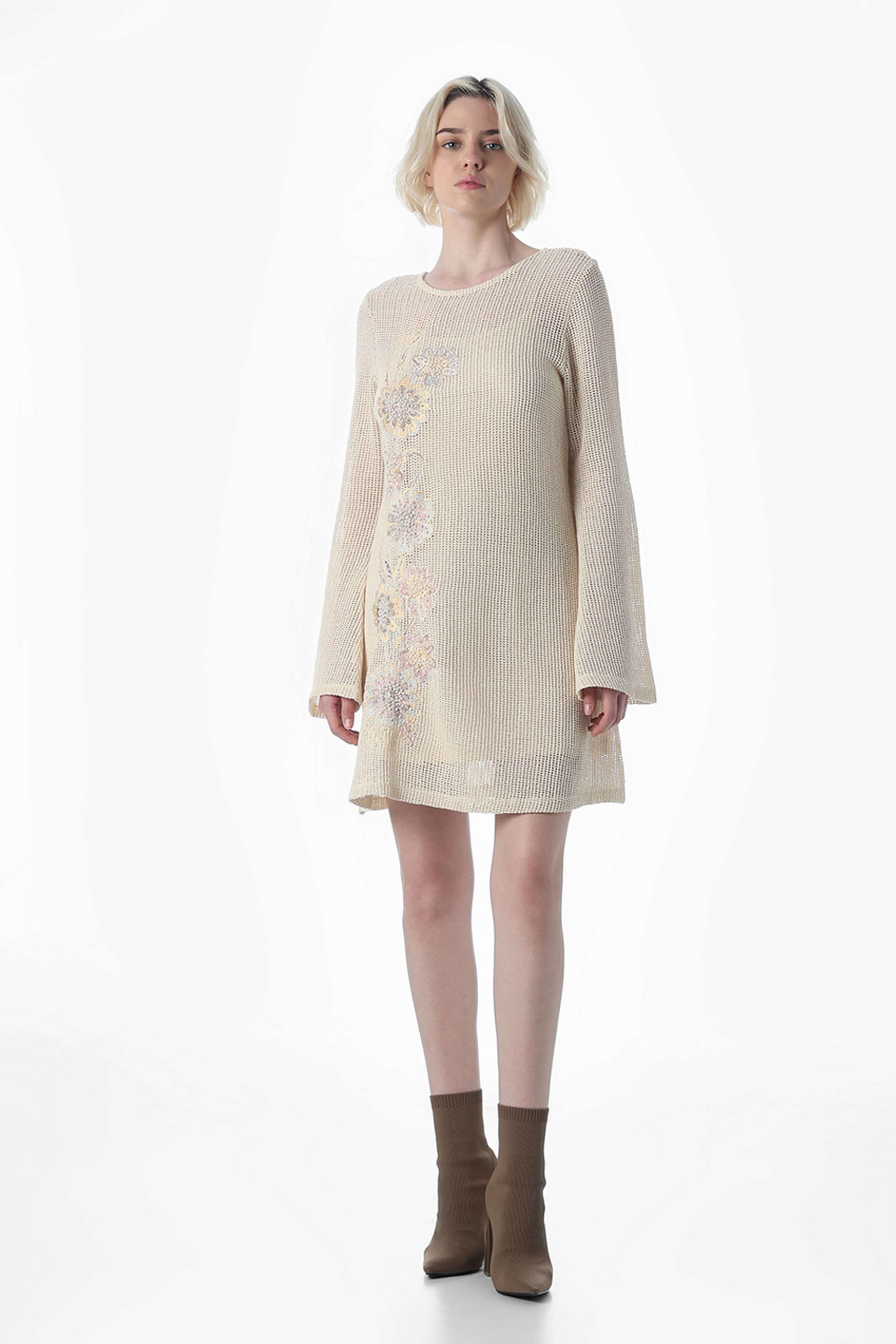 Embroidered-Round-Neck-Full-Sleeves-Polyester-Women-Dress
