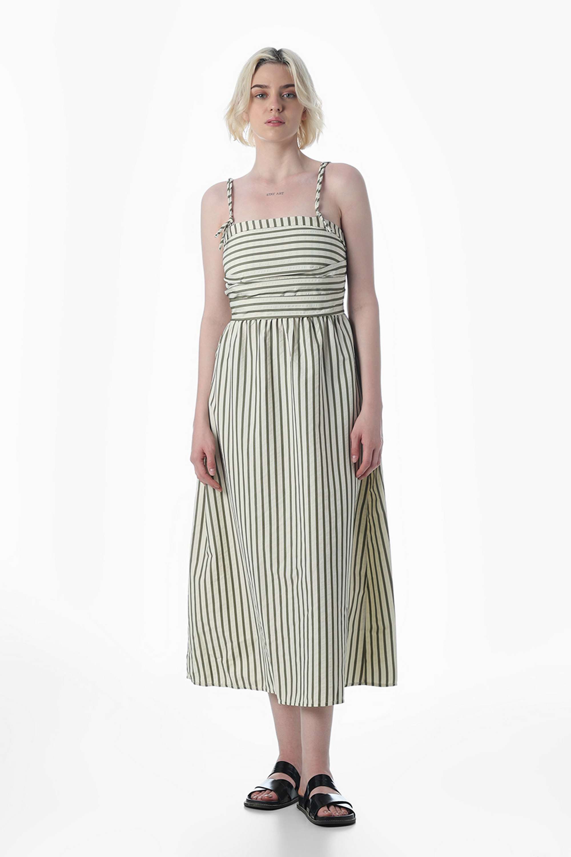Stripes-Square-Neck-Polyester-Women-s-Dress