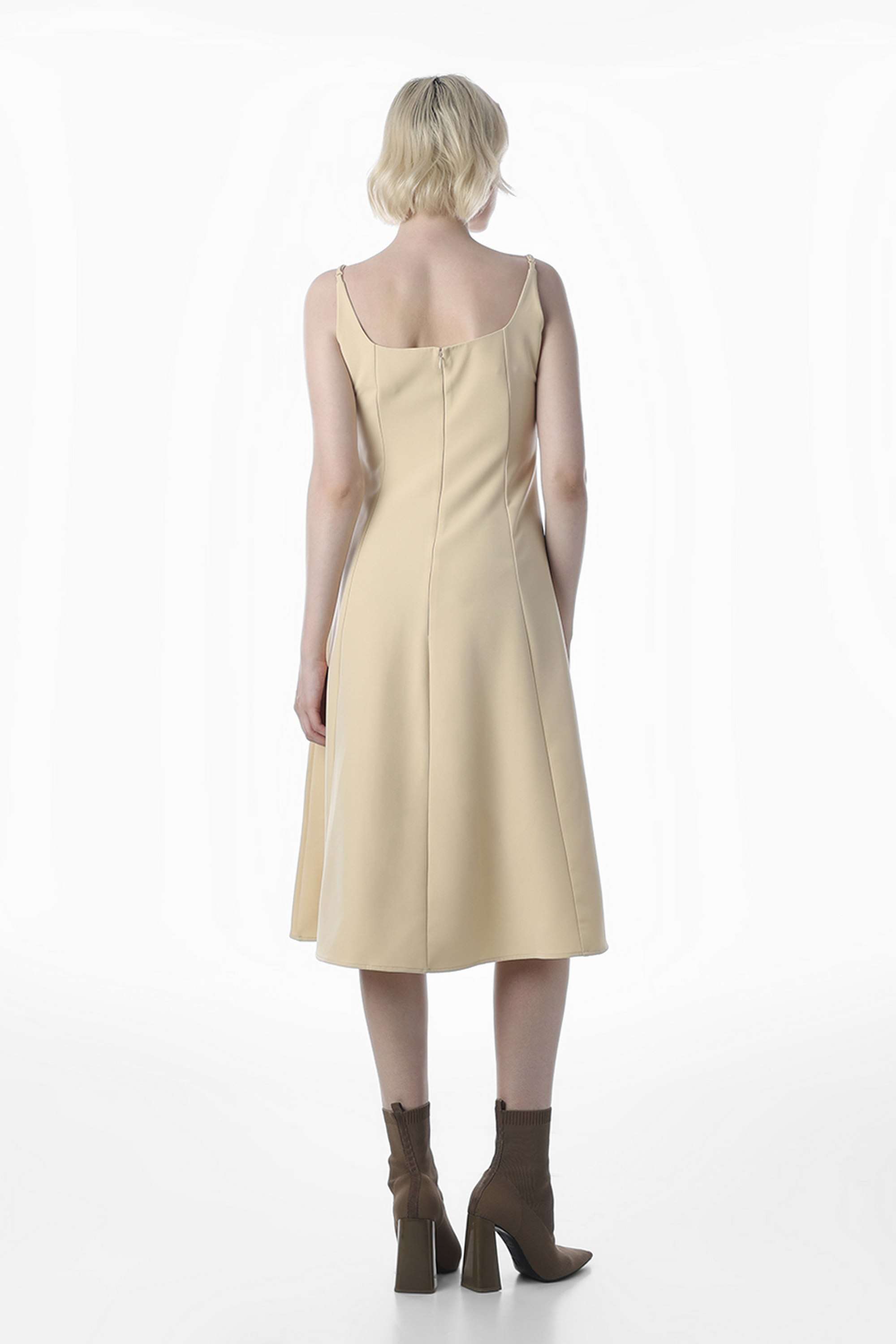Solid-Square-Neck-Sleeveless-Polyester-Women-Dress