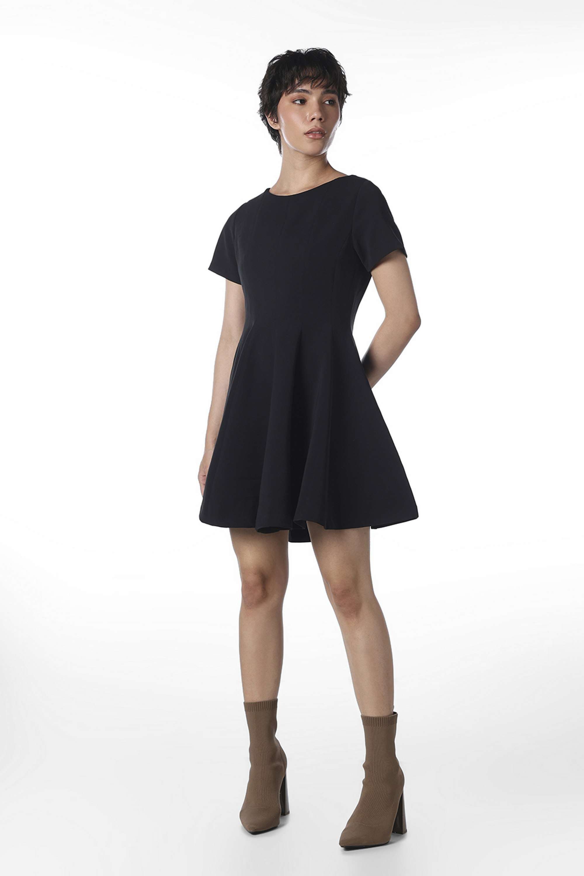 Solid-Boat-Neck-Half-Sleeves-Polyester-Women-Dress
