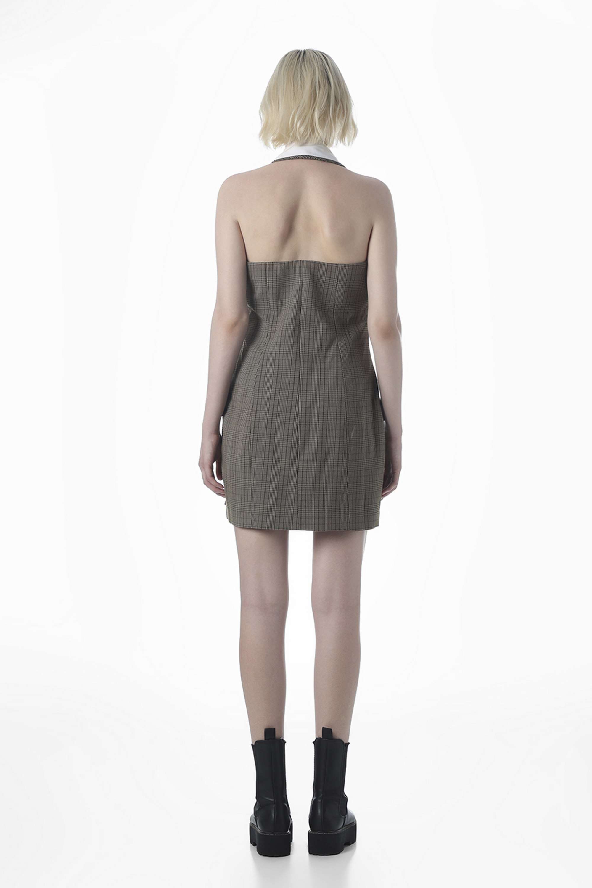 Checks-Collared-Sleeveless-Polyester-Women-Dress