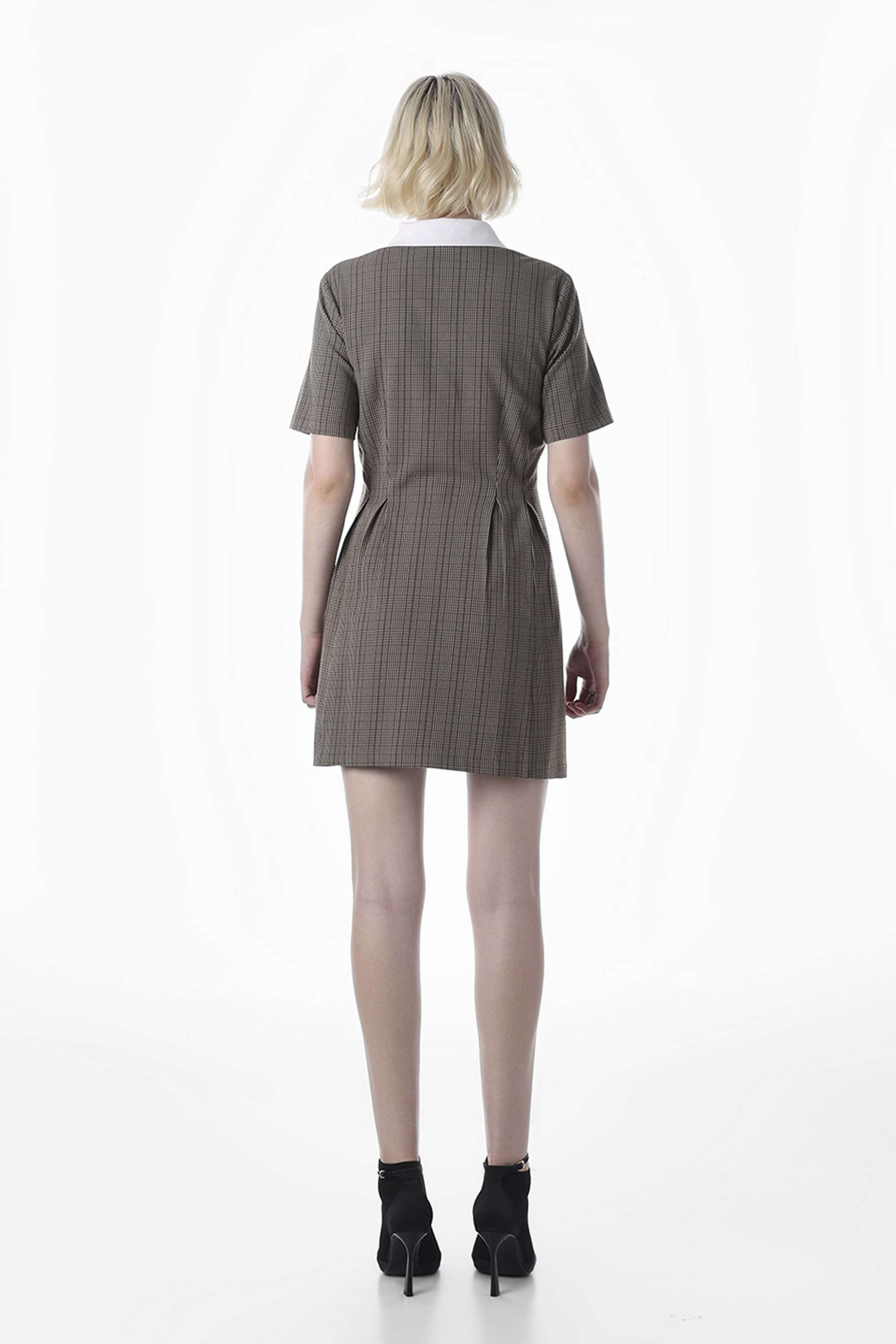 Stripes-Collared-Half-Sleeves-Polyester-Women-Dress