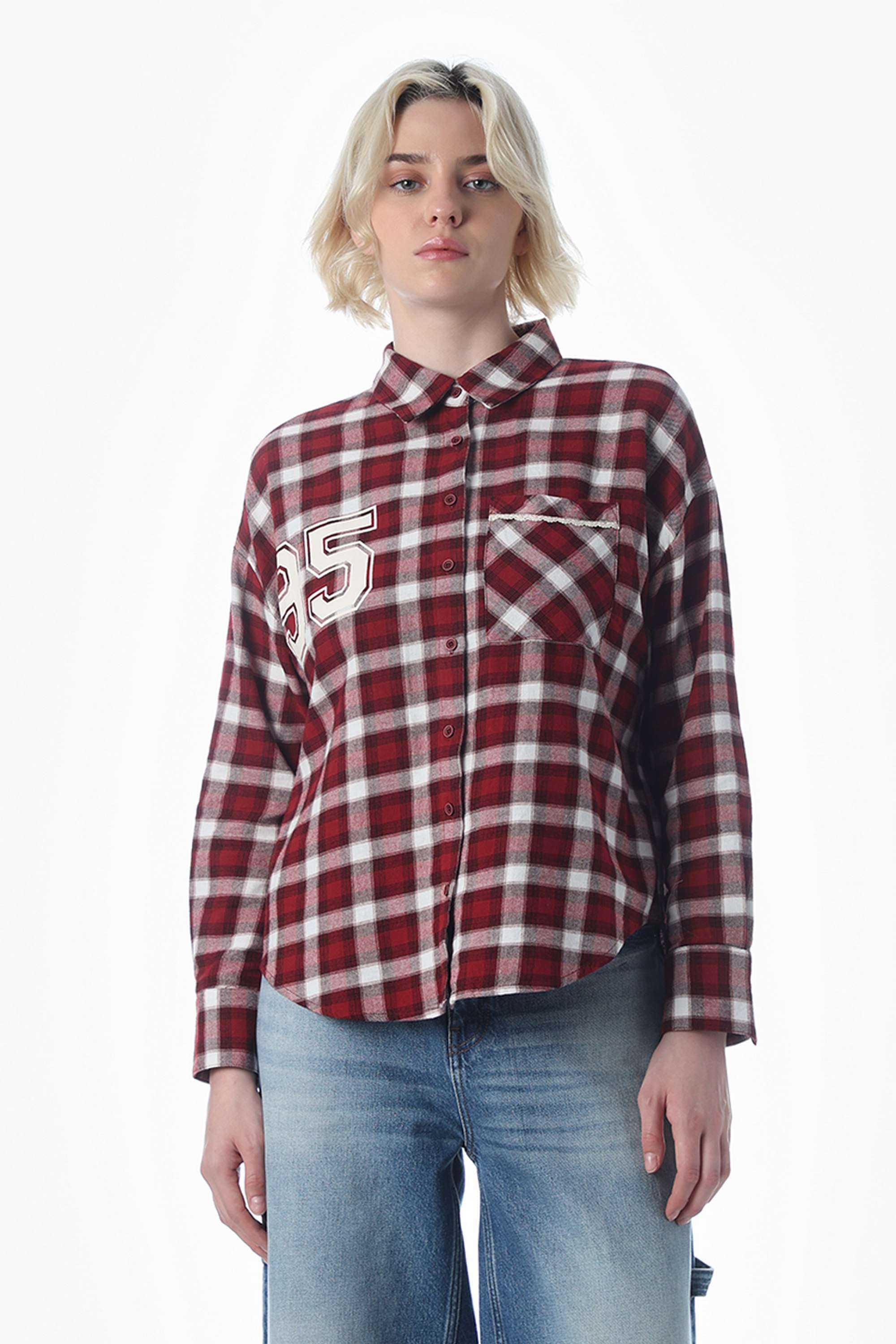 Checks-Collared-Cotton-Women-Casual-Wear-Shirt