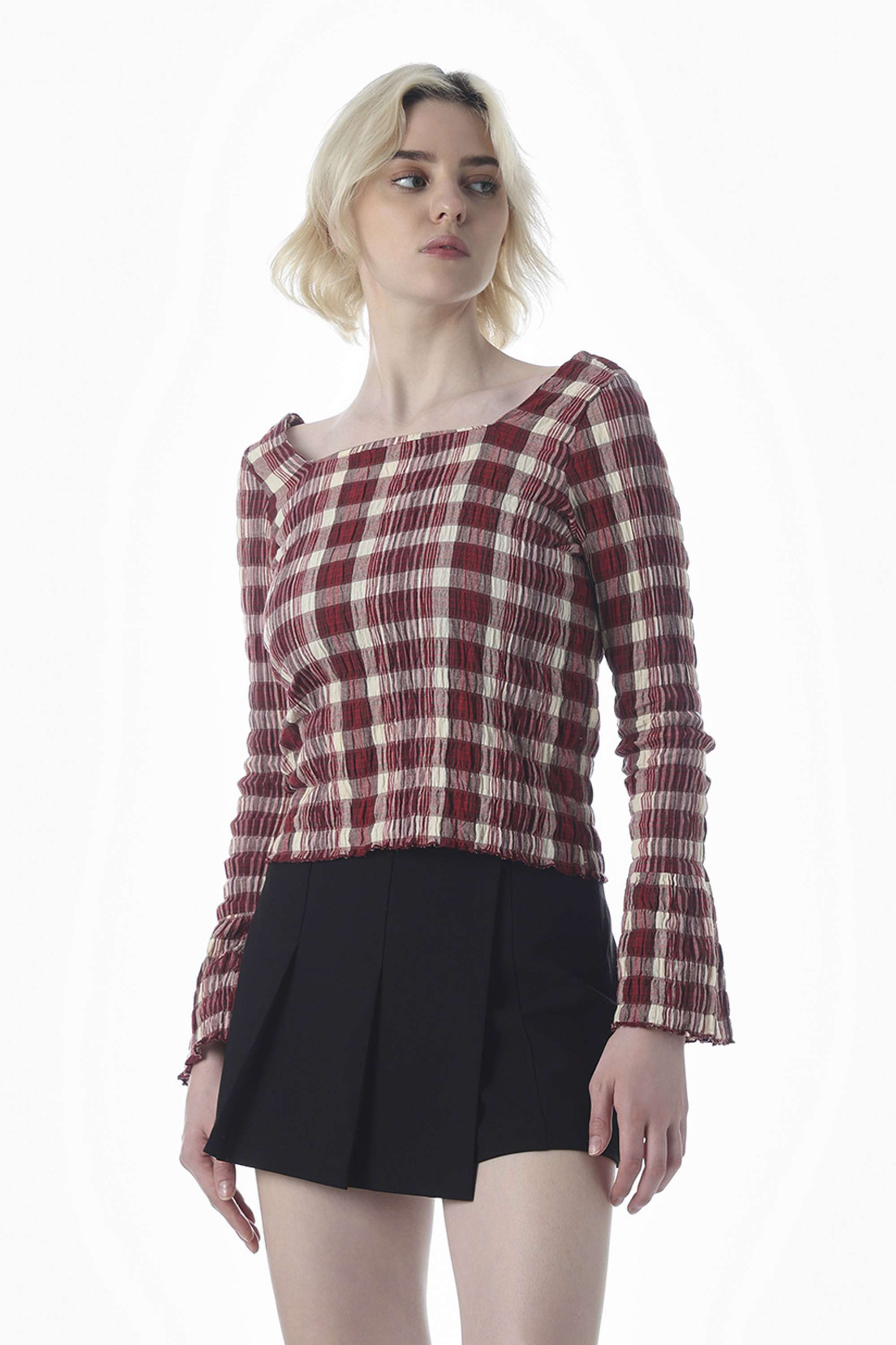 Checks-Square-Neck-Cotton-Women-Casual-Wear-Top