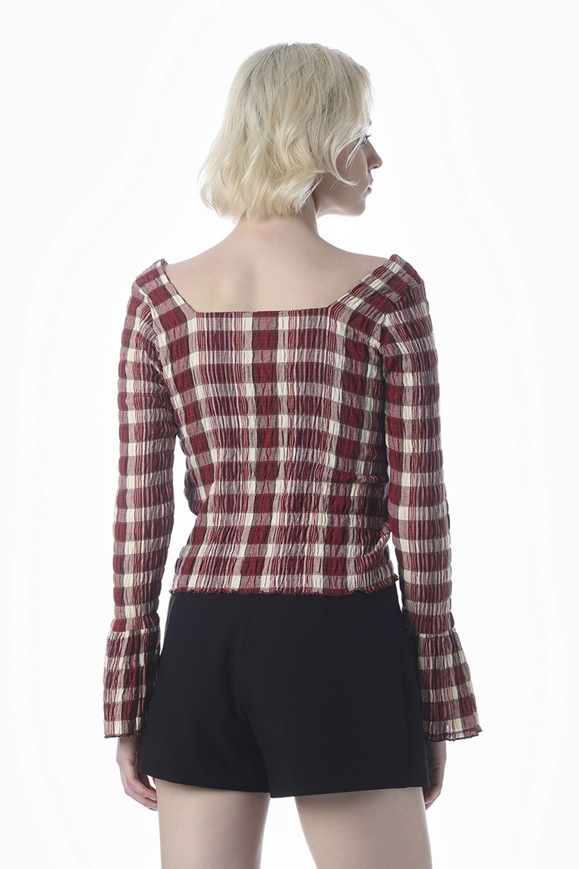Checks-Square-Neck-Cotton-Women-Casual-Wear-Top