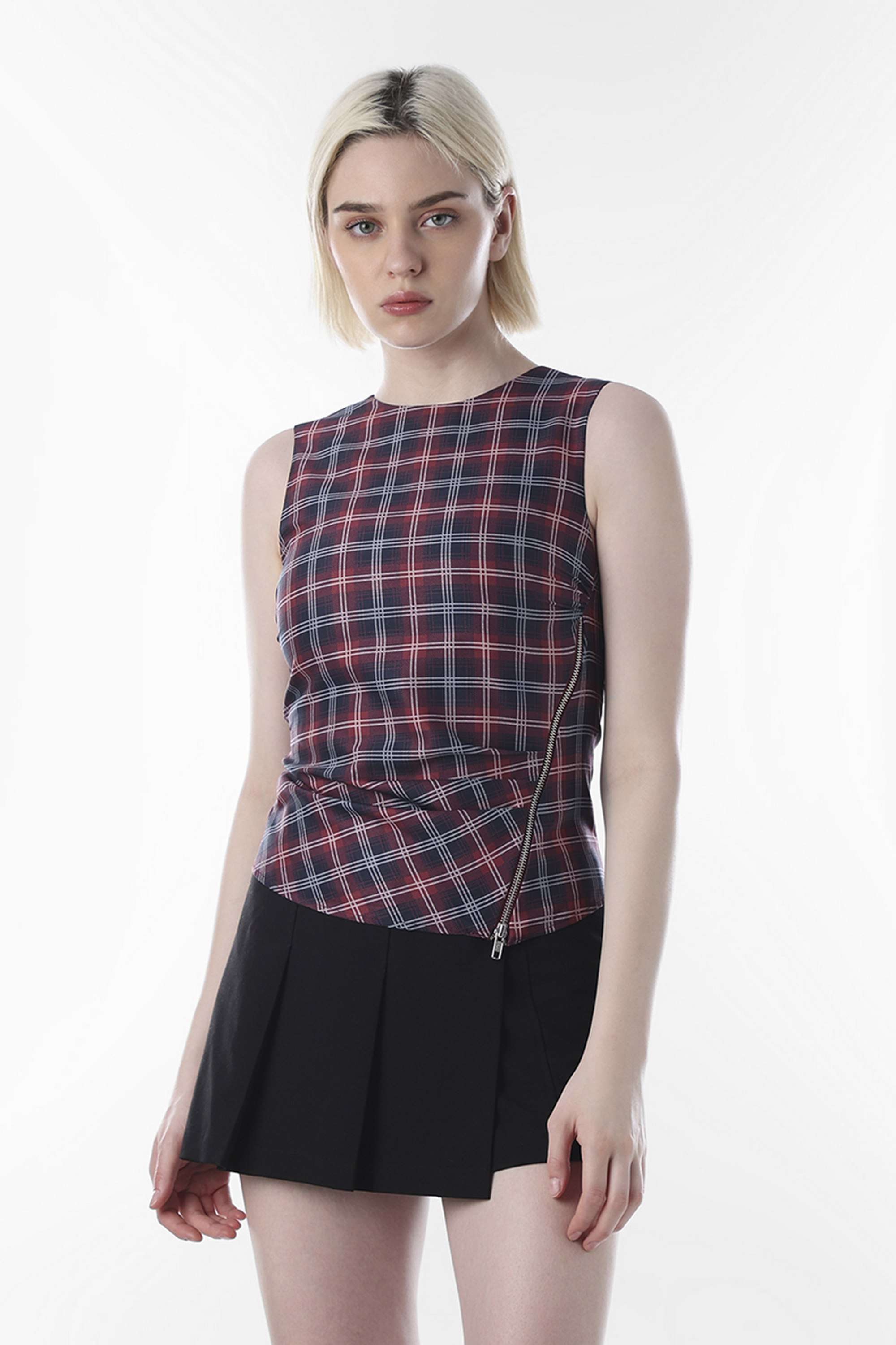 Checks-Round-Neck-Polyester-Women-Casual-Wear-Top
