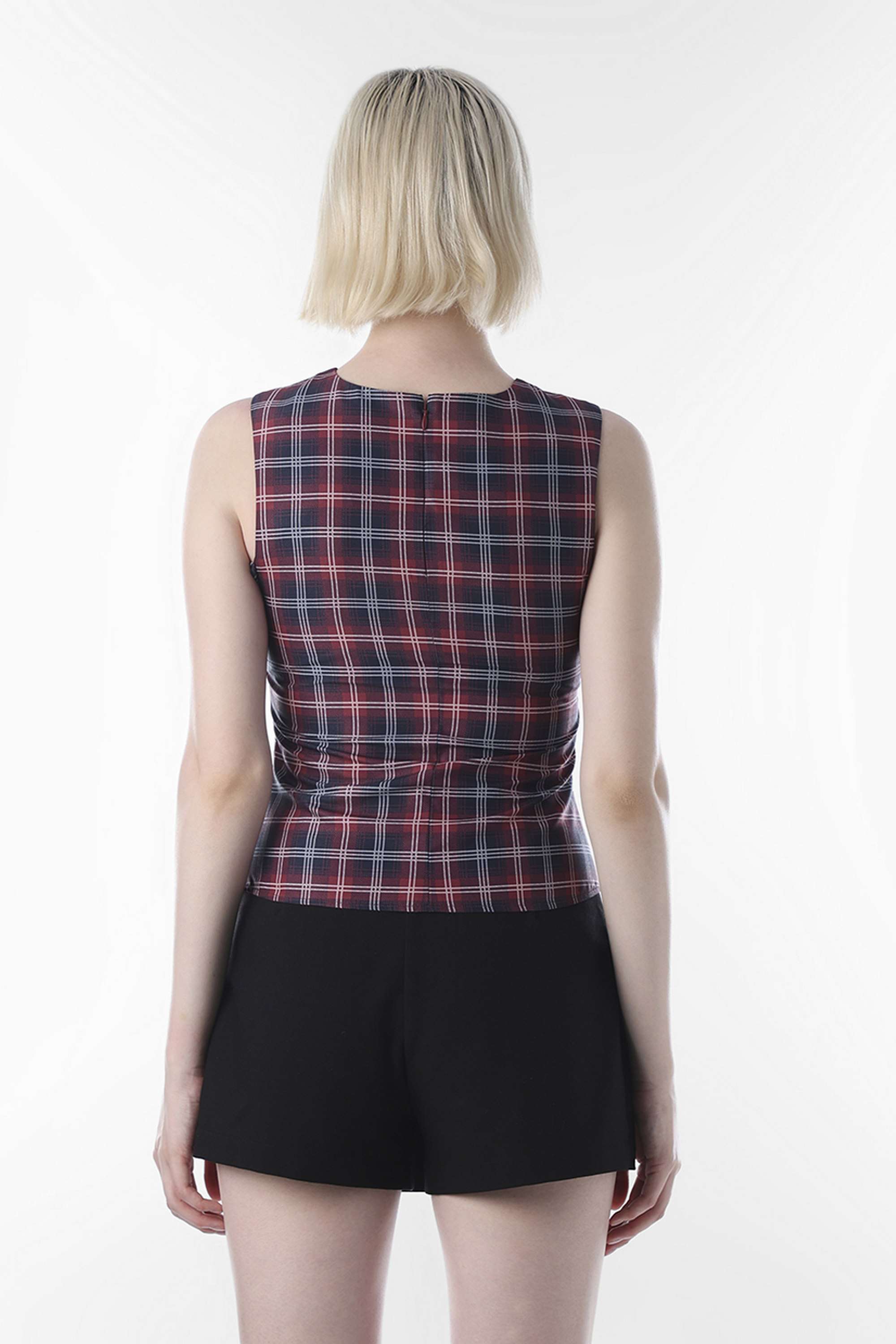 Checks-Round-Neck-Polyester-Women-Casual-Wear-Top