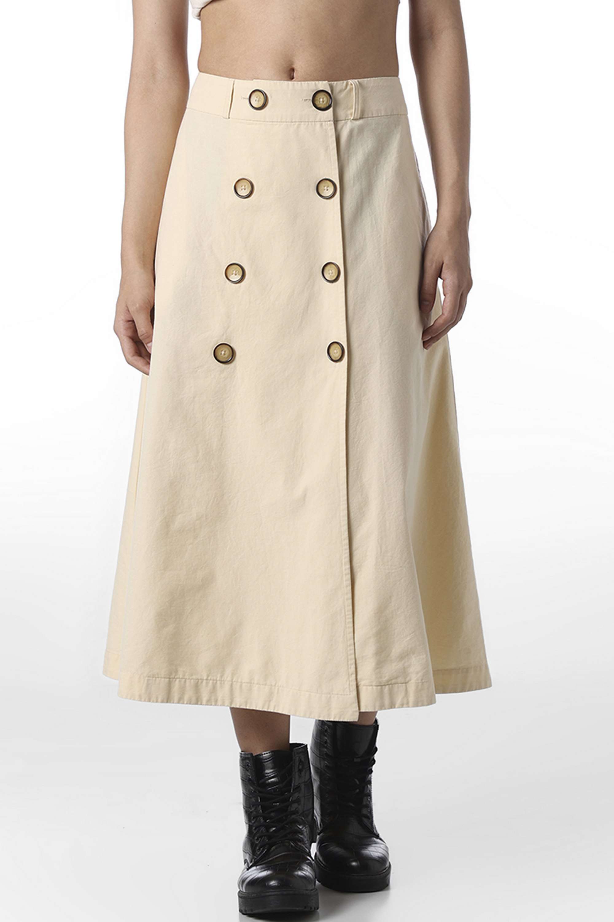 Regular-Fit-Calf-Length-Cotton-Women-Casual-Wear-Skirts