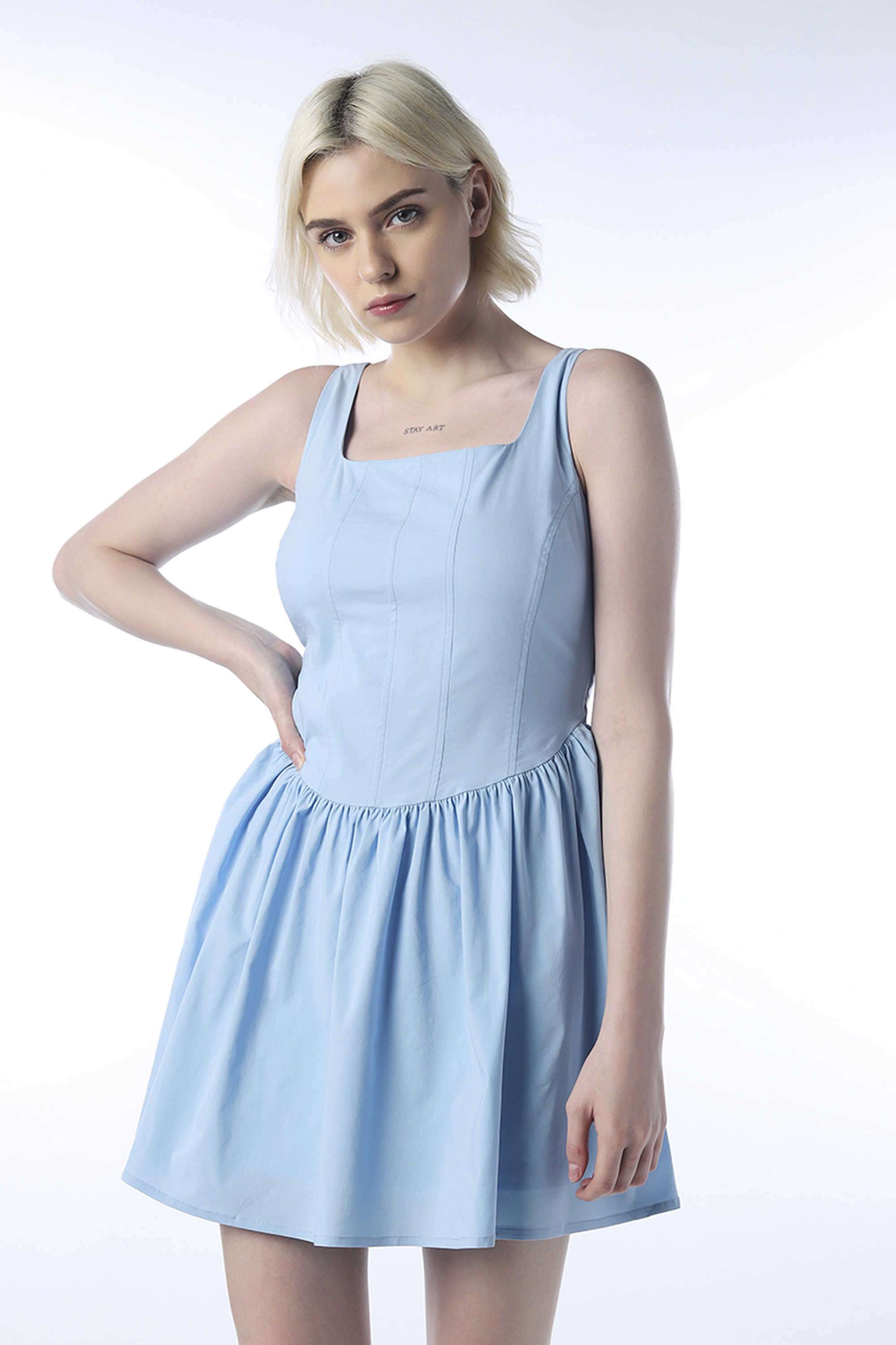 Solid-Rayon-Square-Neck-Women-s-Dress