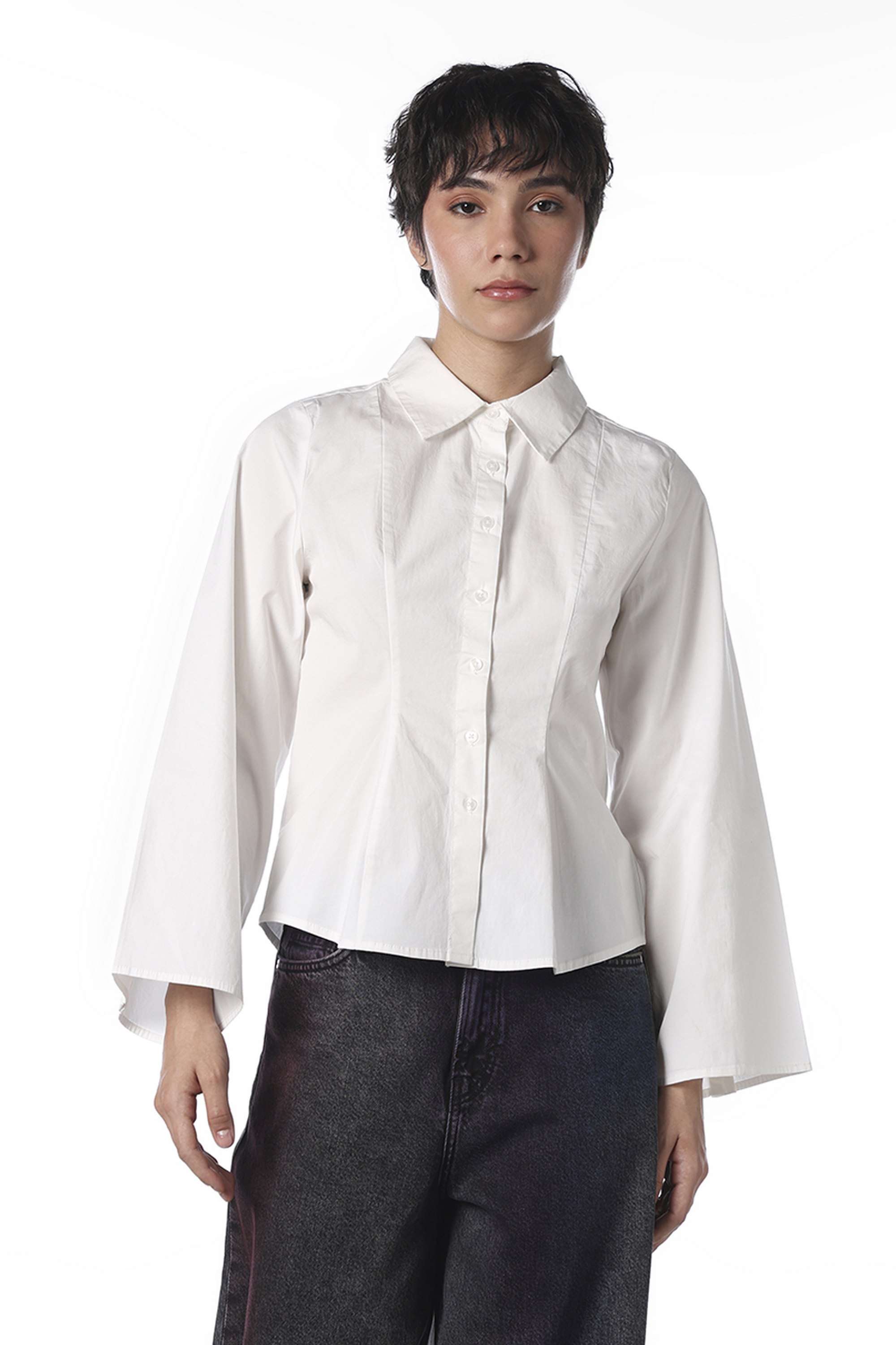 Solid-Collared-Cotton-Women-Casual-Wear-Shirt