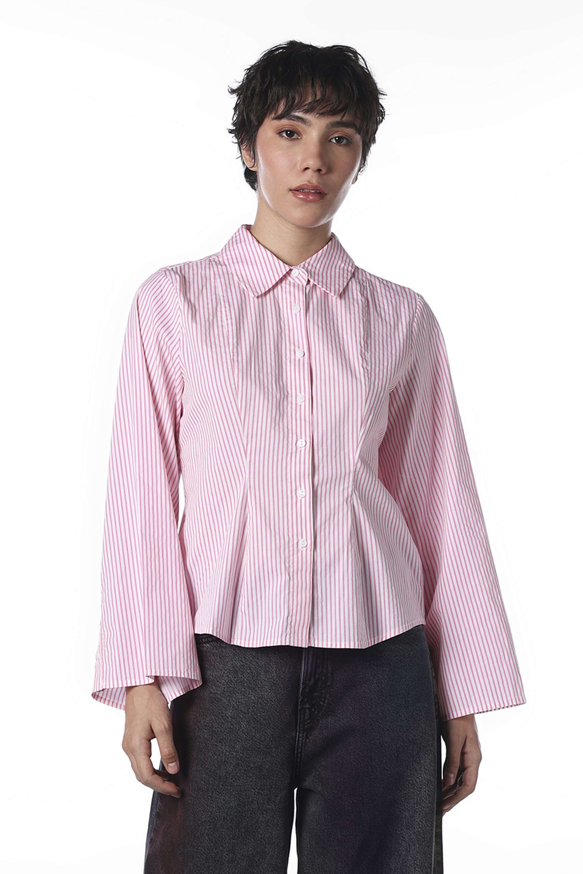 Stripes-Collared-Cotton-Women-Casual-Wear-Shirt