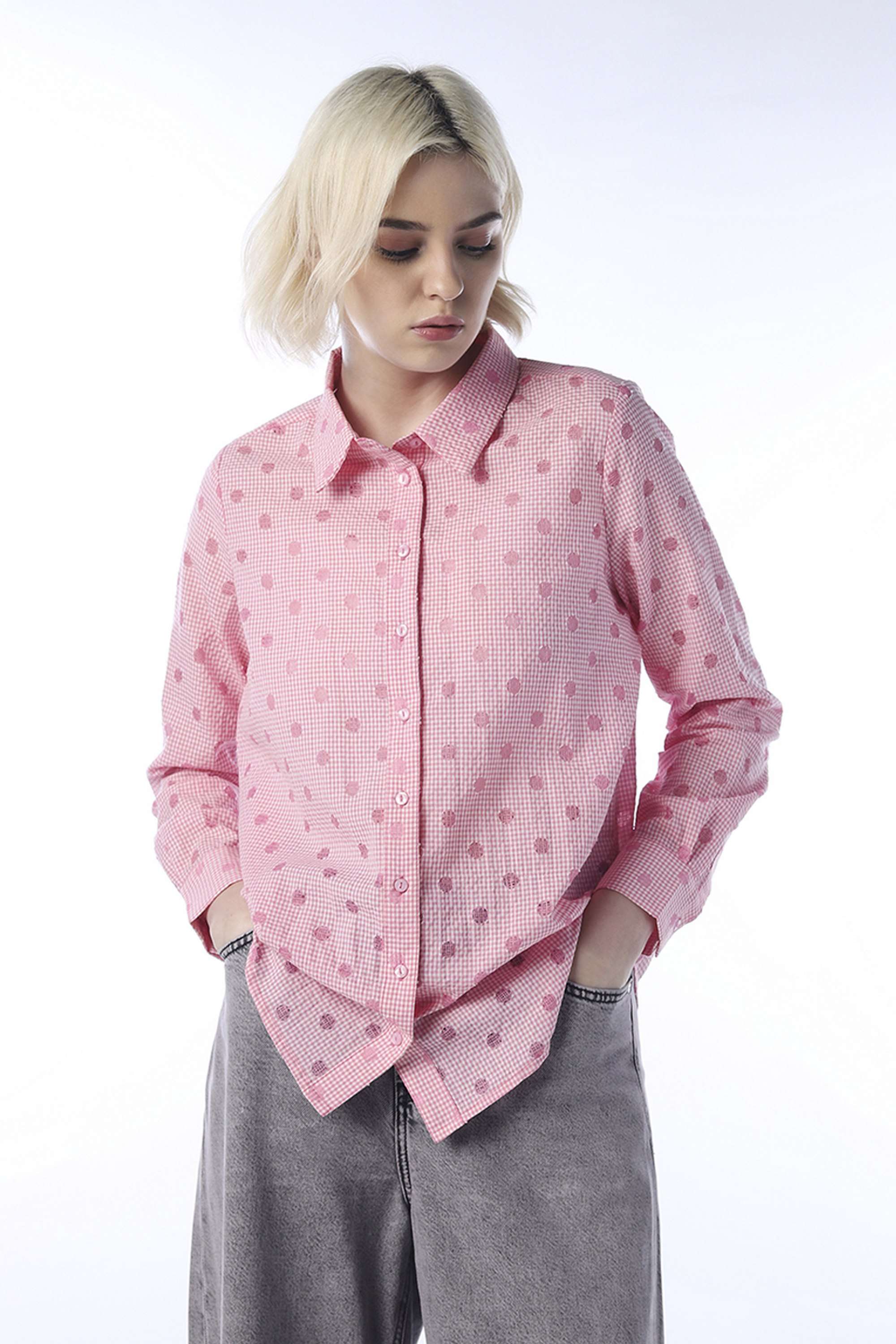 Checks-Collared-Cotton-Women-Casual-Wear-Shirt