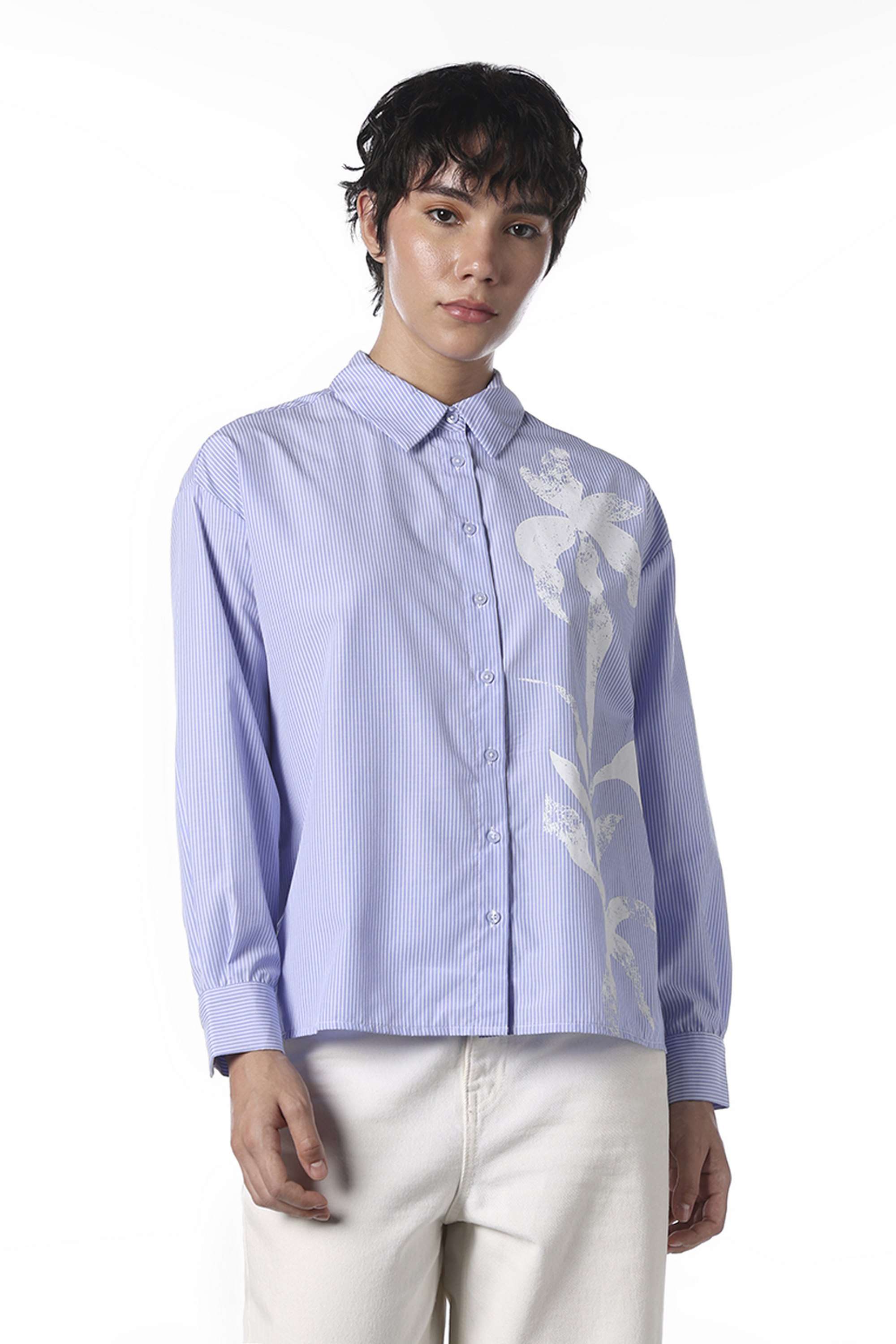 Stripes-Collared-Polyester-Women-Casual-Wear-Shirt