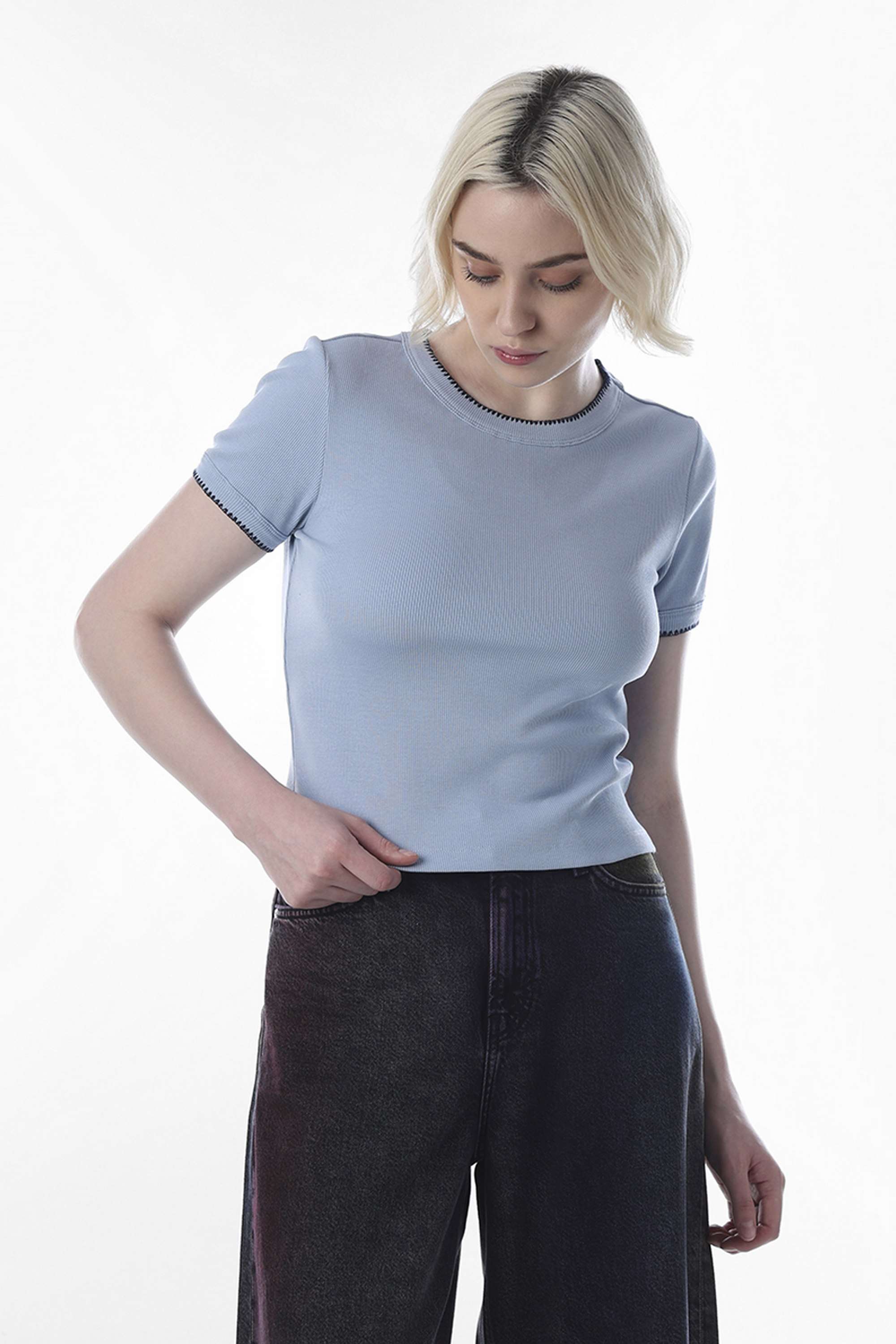 Solid-Round-Neck-Cotton-Women-Casual-Wear-T-Shirt