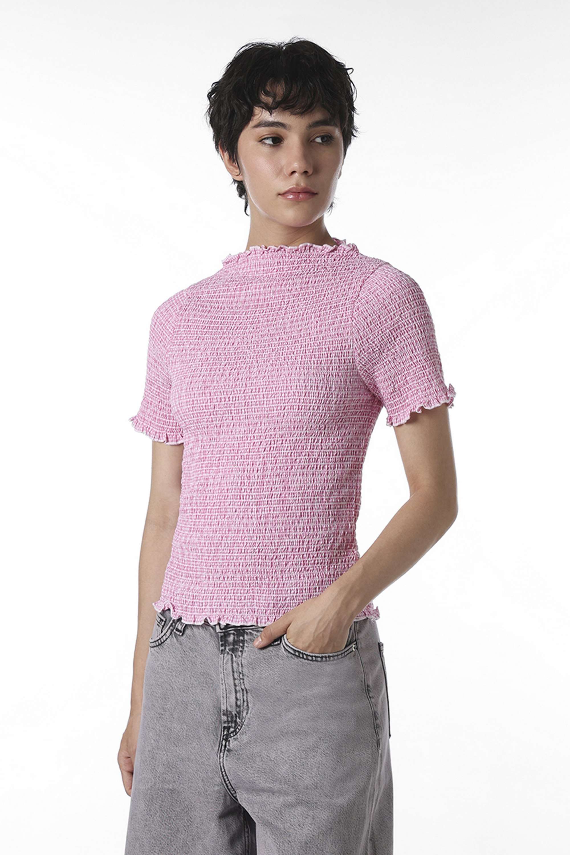 Checks-Round-Neck-Cotton-Women-Casual-Wear-Top