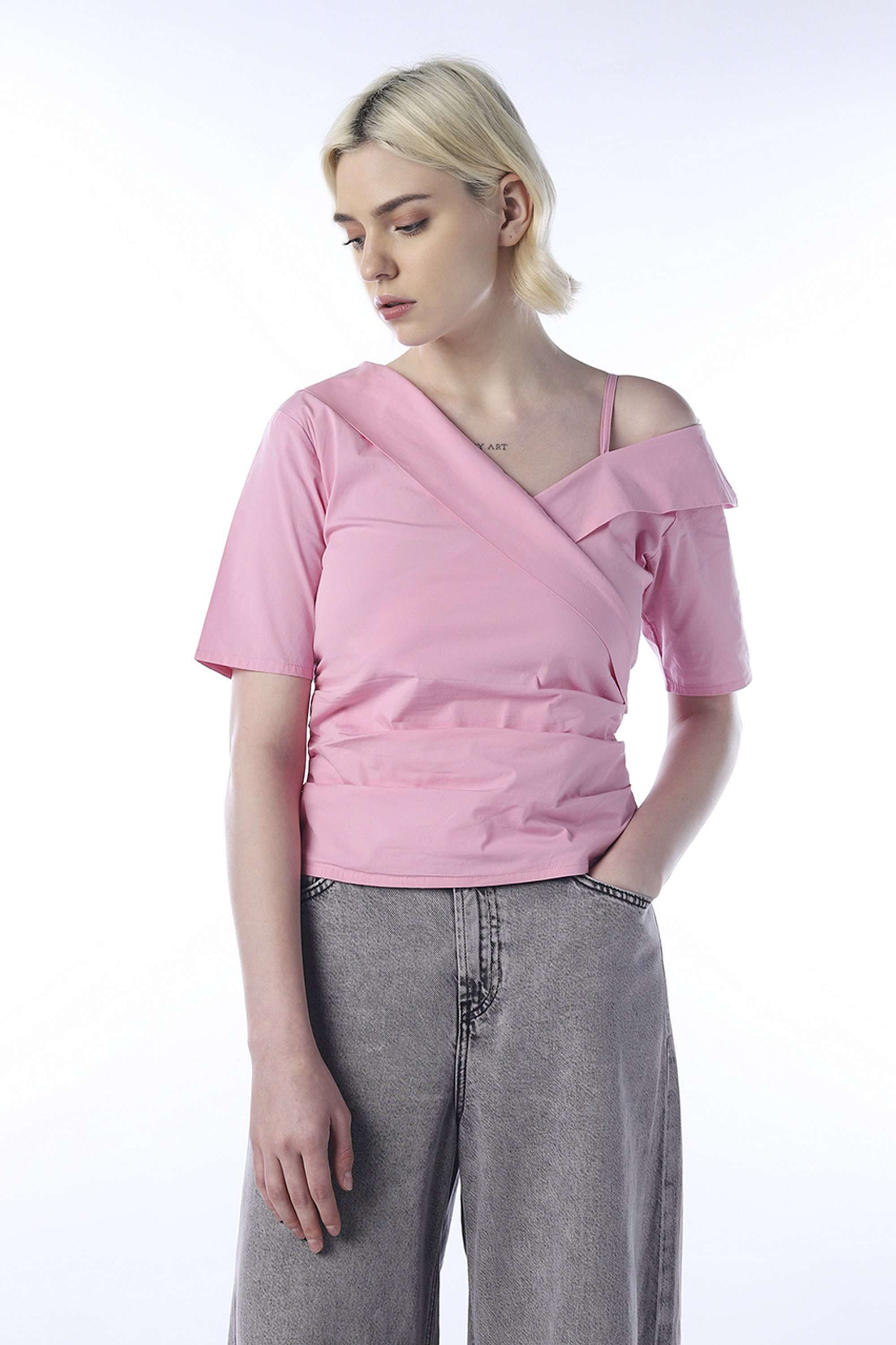 Solid-One-Shoulder-Cotton-Women-Casual-Wear-Top