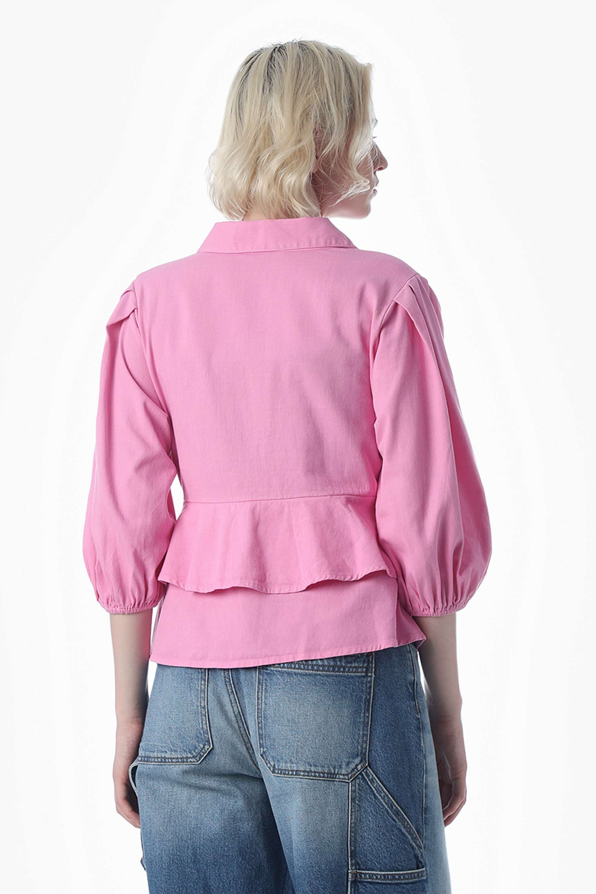 Solid-Collared-Cotton-Women-Casual-Wear-Top