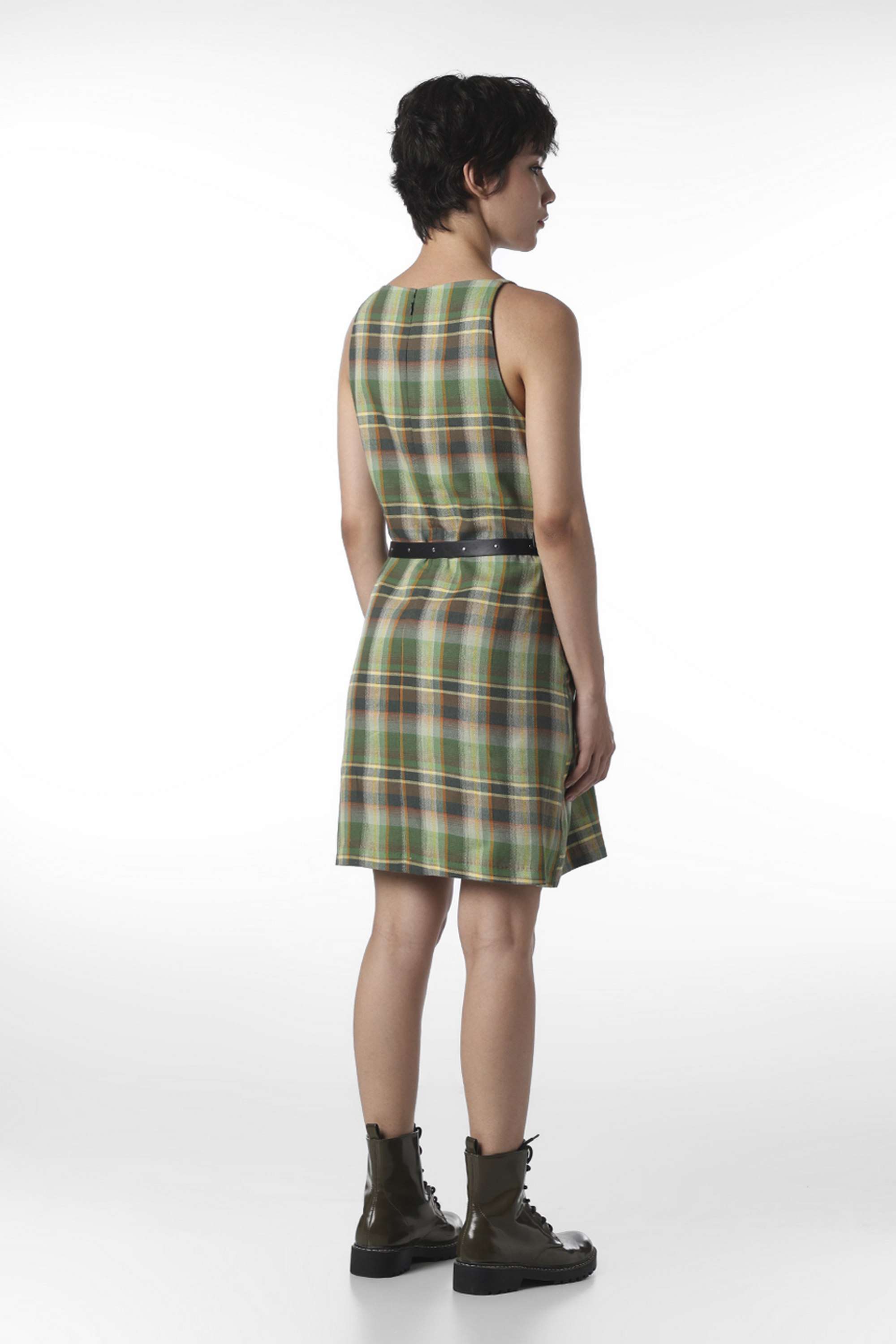 Checks-Square-Neck-Sleeveless-Cotton-Women-Dress