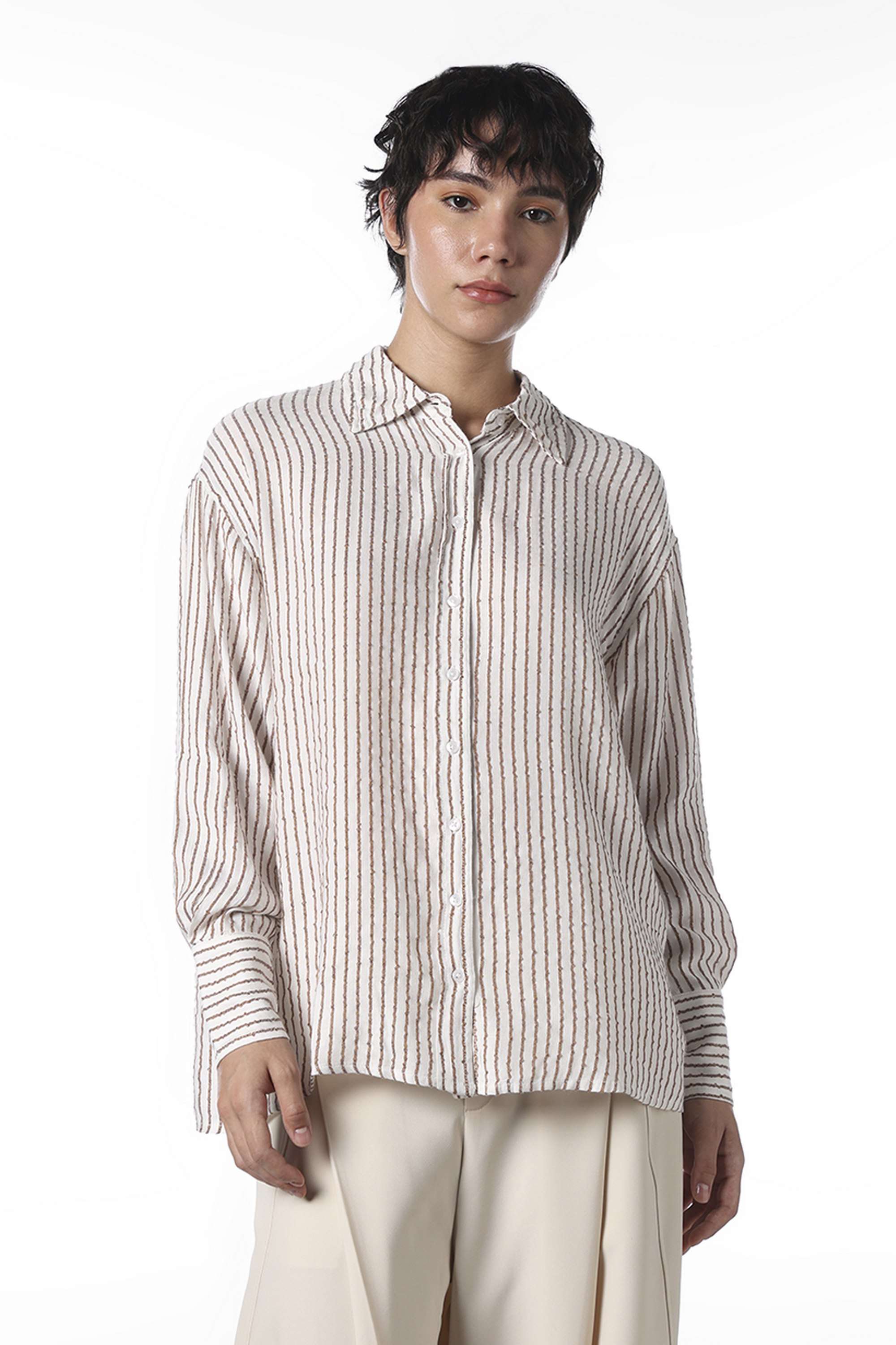 Stripes-Collared-Viscose-Women-Casual-Wear-Shirt