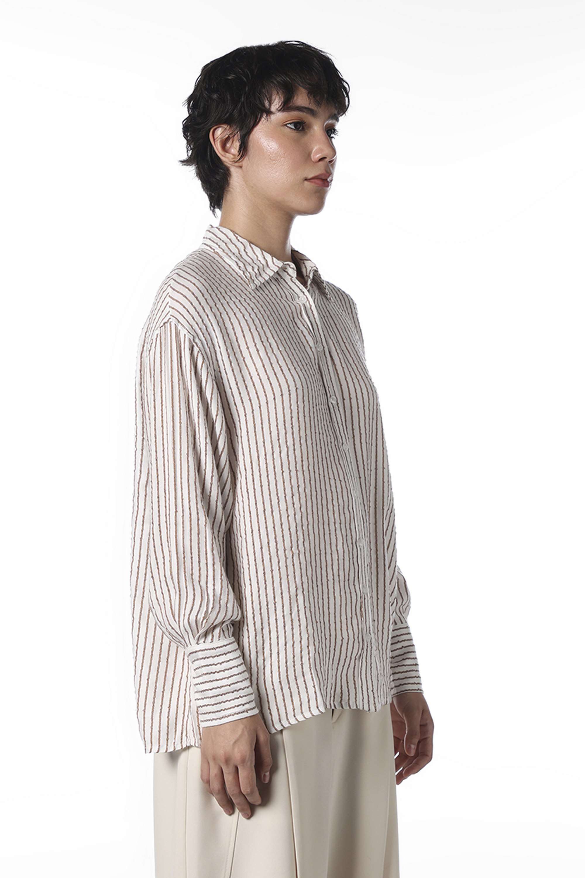 Stripes-Collared-Viscose-Women-Casual-Wear-Shirt