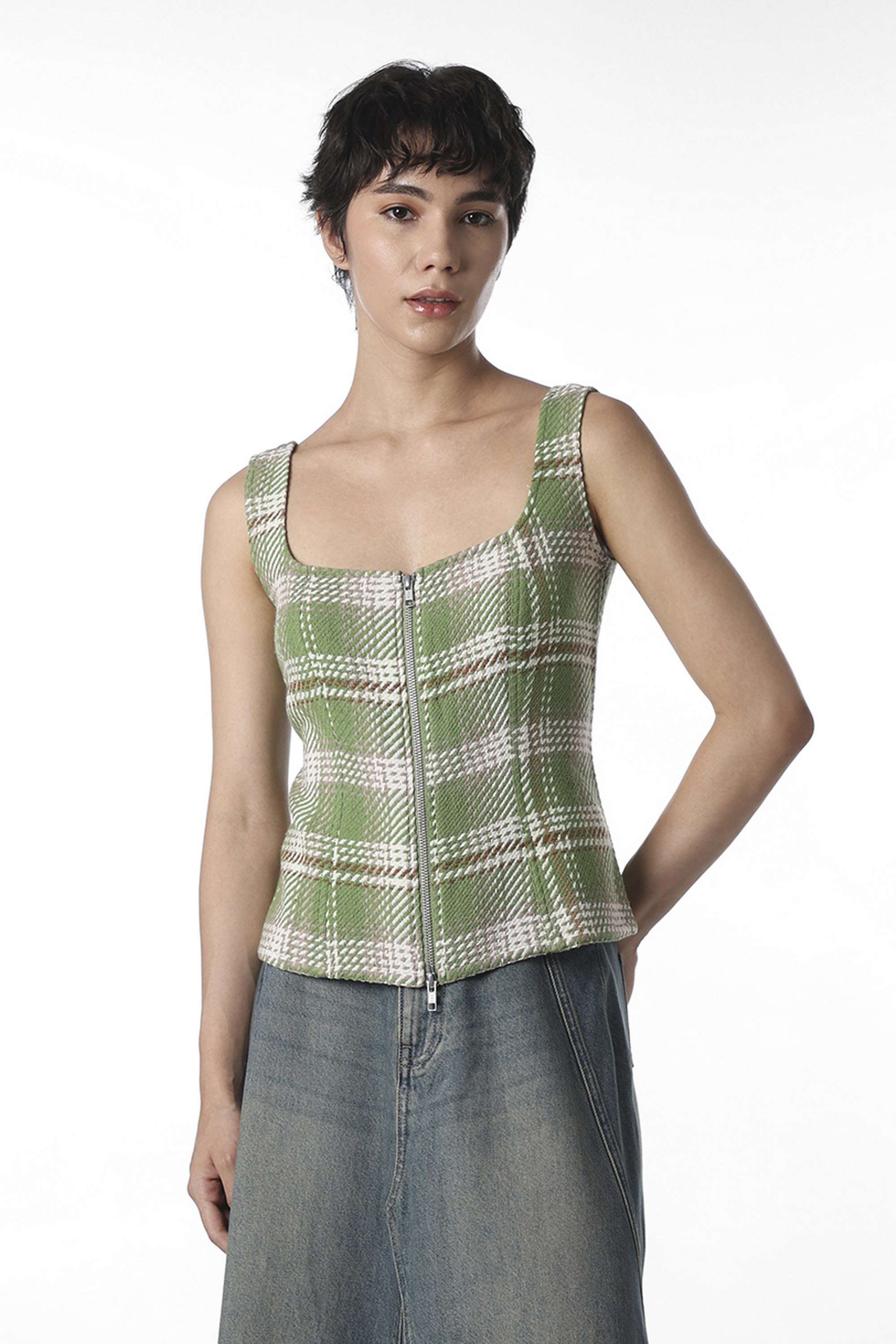 Checks-Square-Neck-Cotton-Women-Casual-Wear-Tank-Top