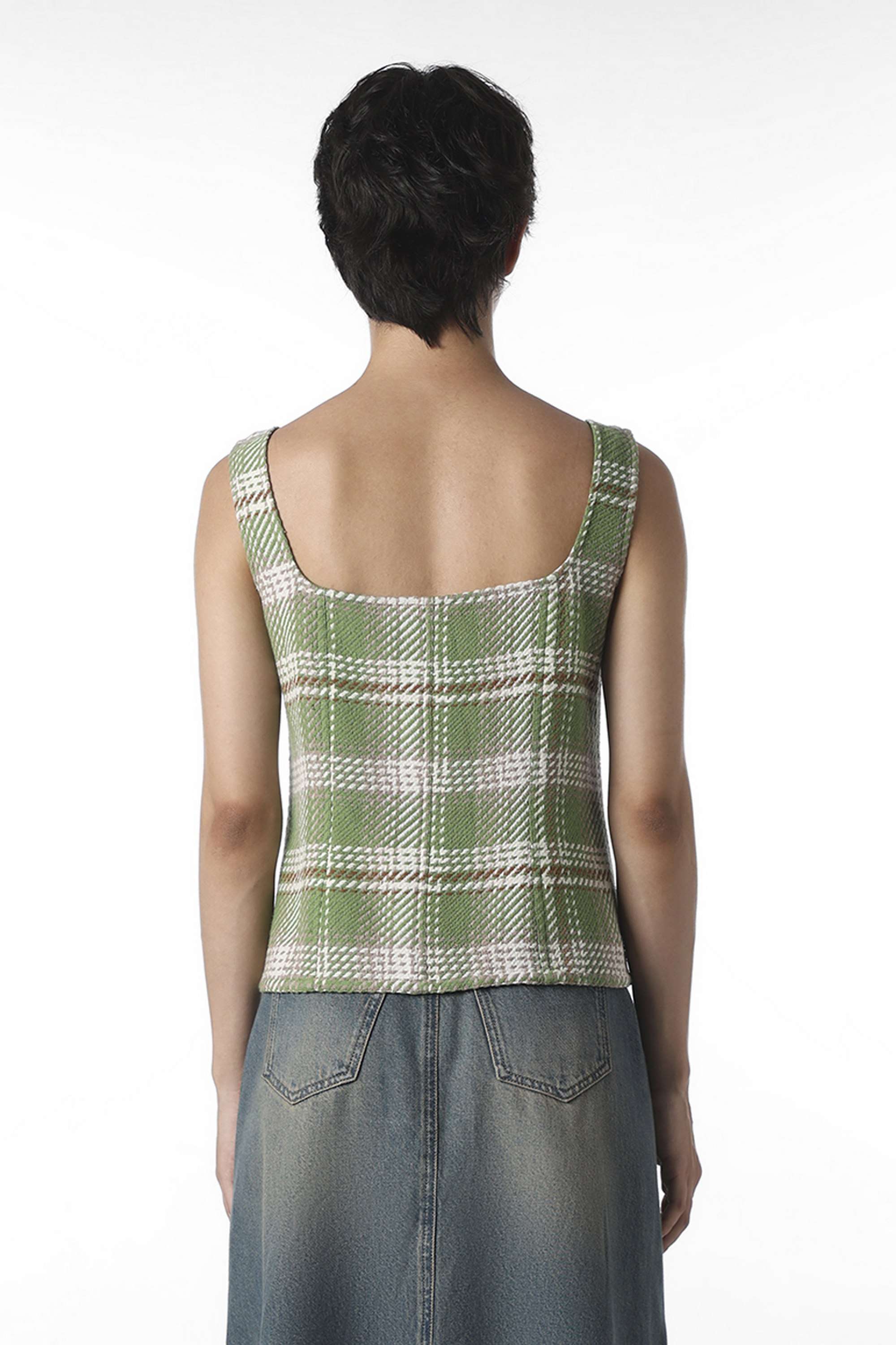 Checks-Square-Neck-Cotton-Women-Casual-Wear-Tank-Top
