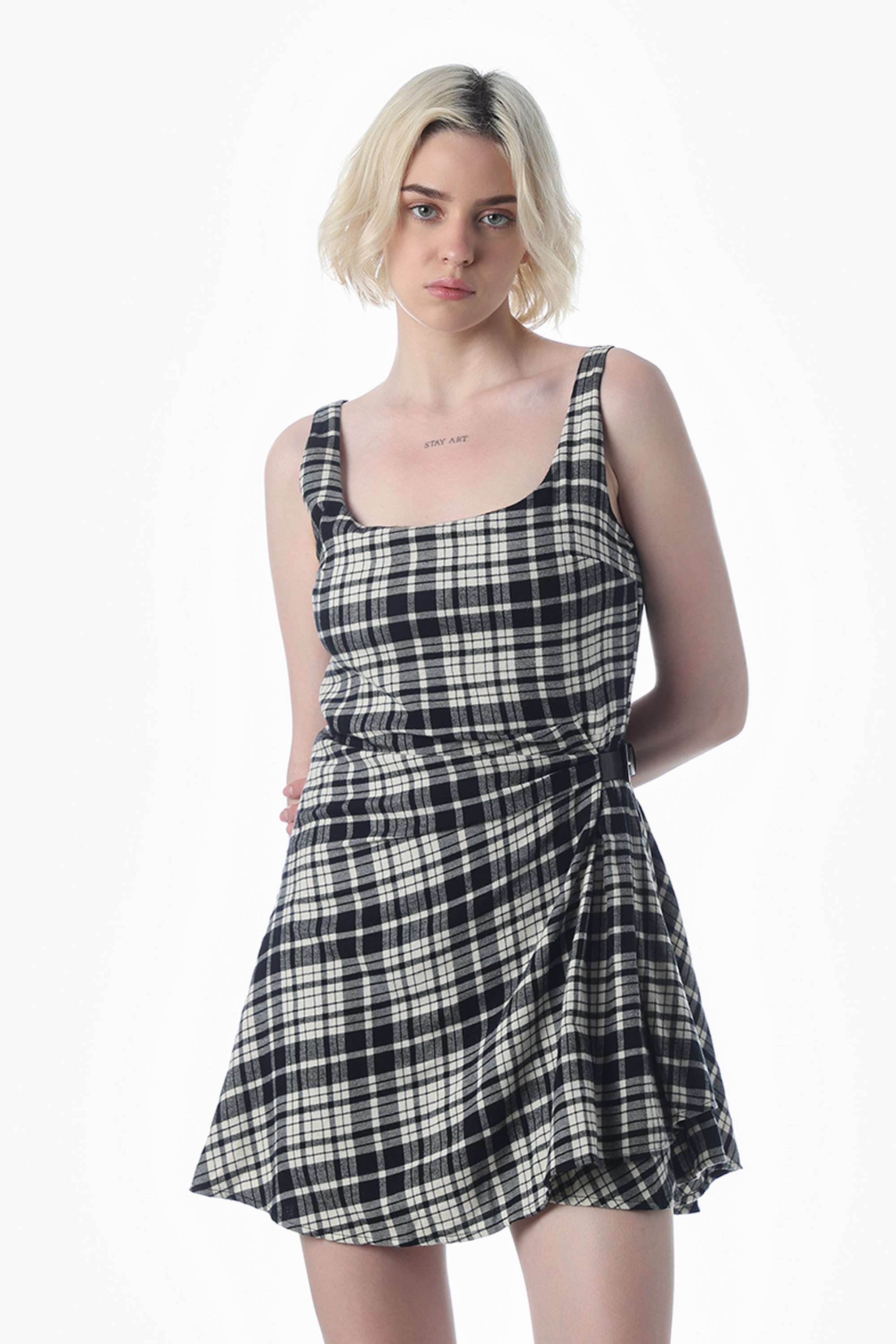 Checks-Square-Neck-Sleeveless-Cotton-Women-Dress
