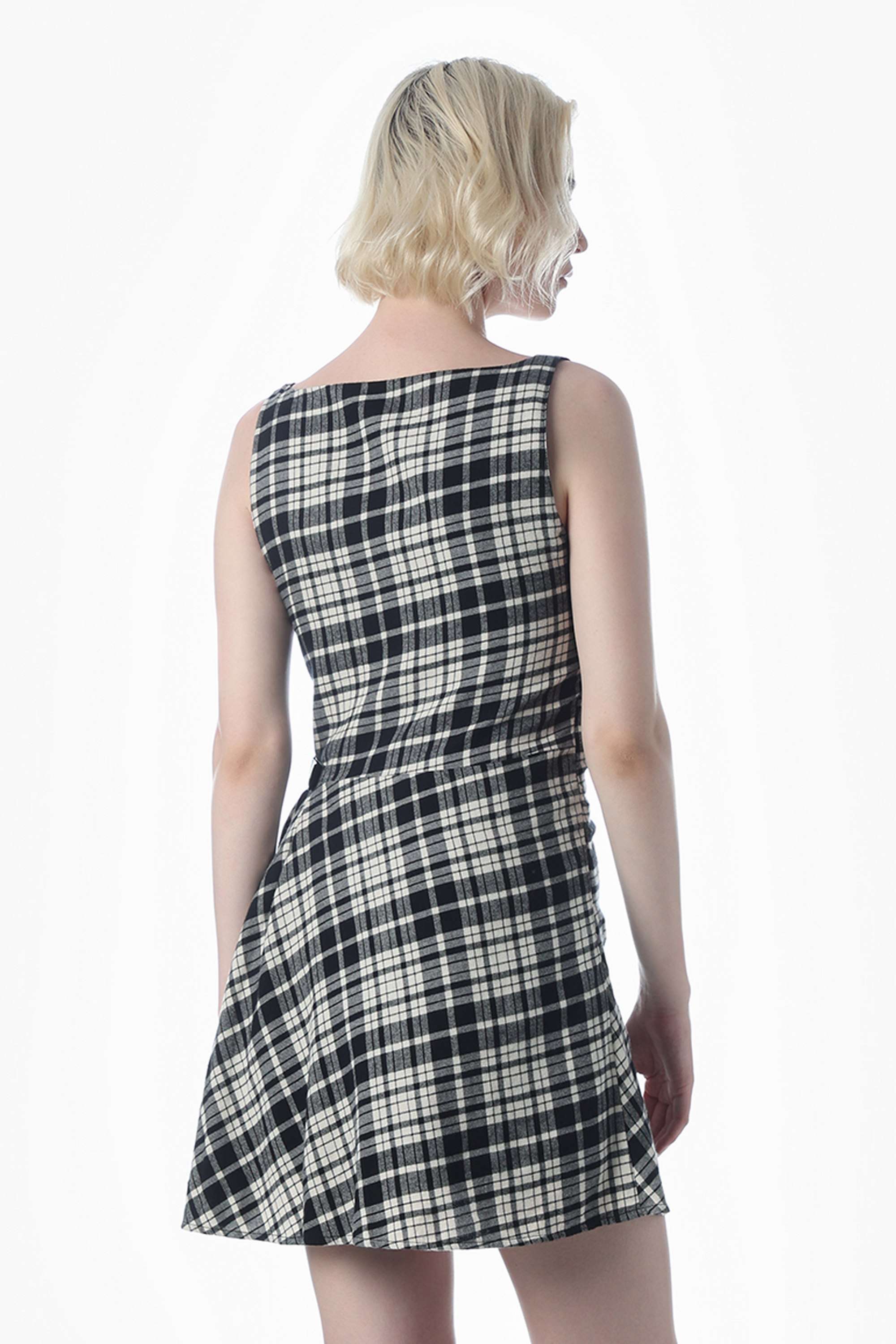 Checks-Square-Neck-Sleeveless-Cotton-Women-Dress